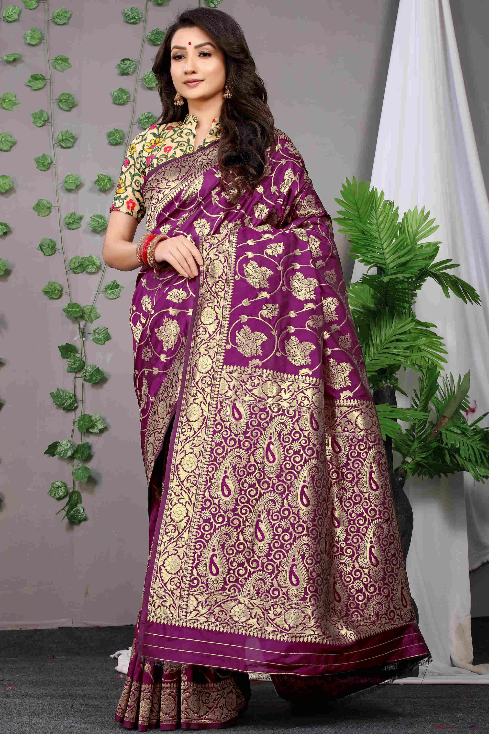 Wine Soft Banarasi Silk Woven Zari Saree