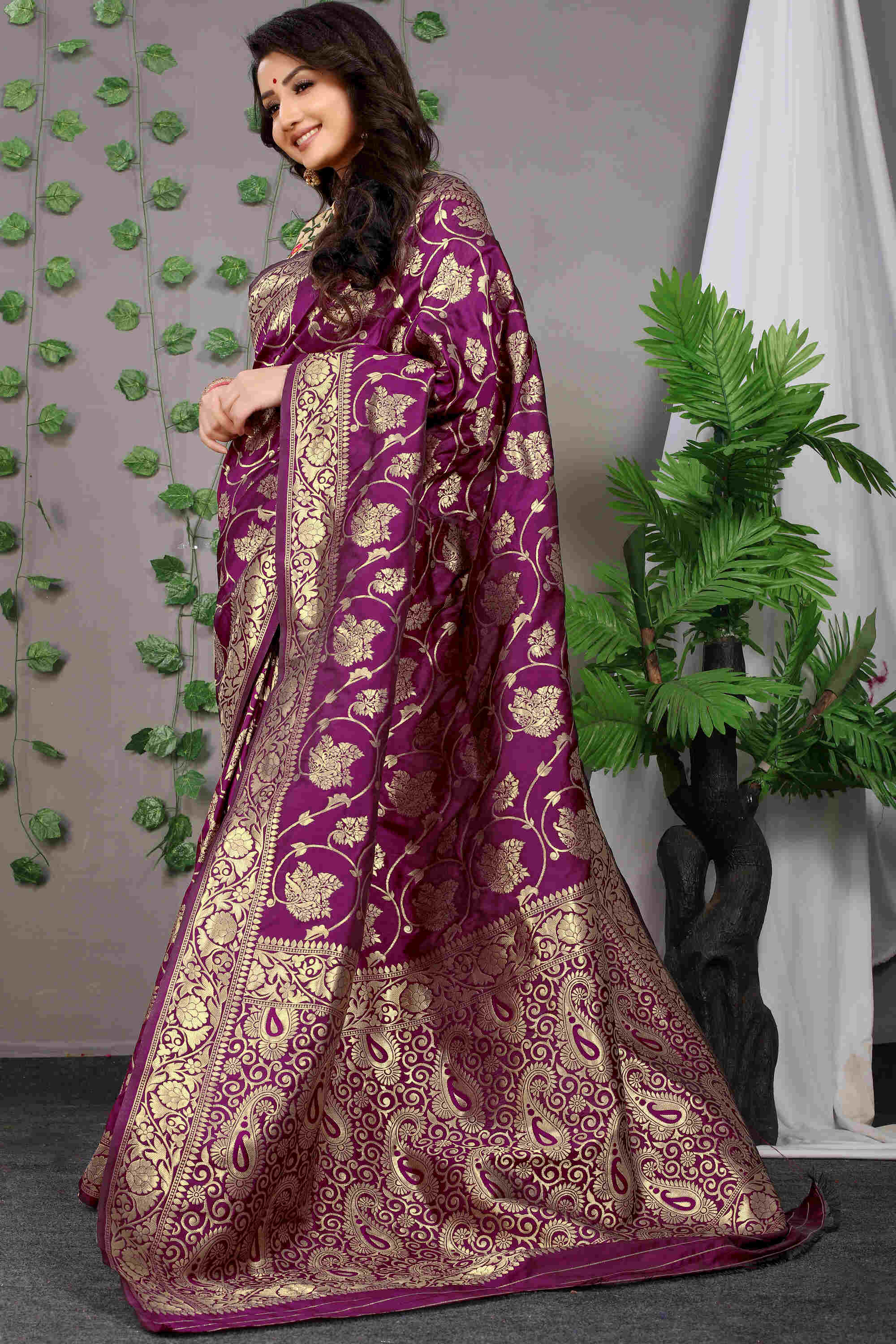 Wine Soft Banarasi Silk Woven Zari Saree