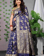 Navy Blue Soft Banarasi Silk Woven Zari Saree