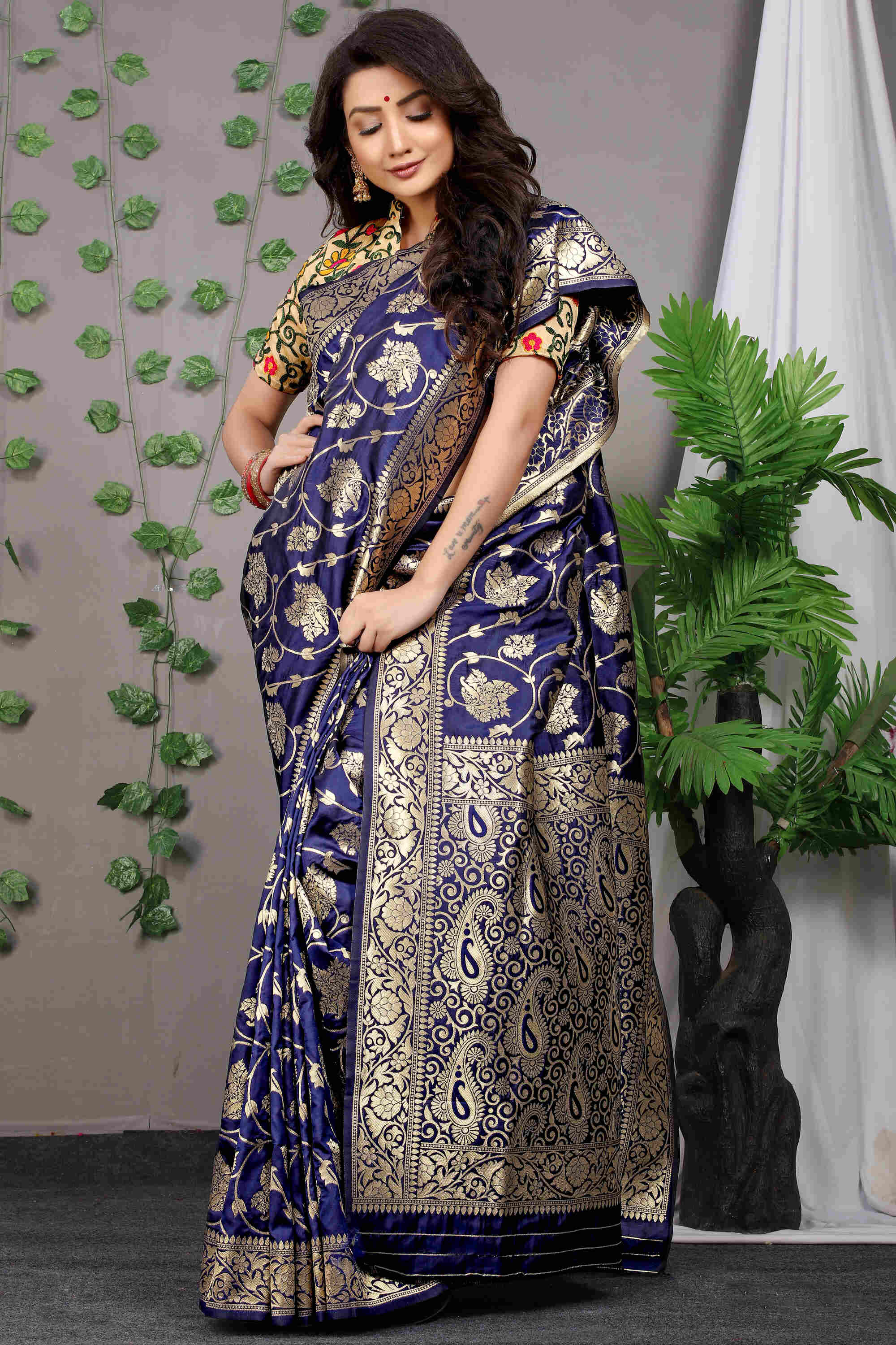 Navy Blue Soft Banarasi Silk Woven Zari Saree