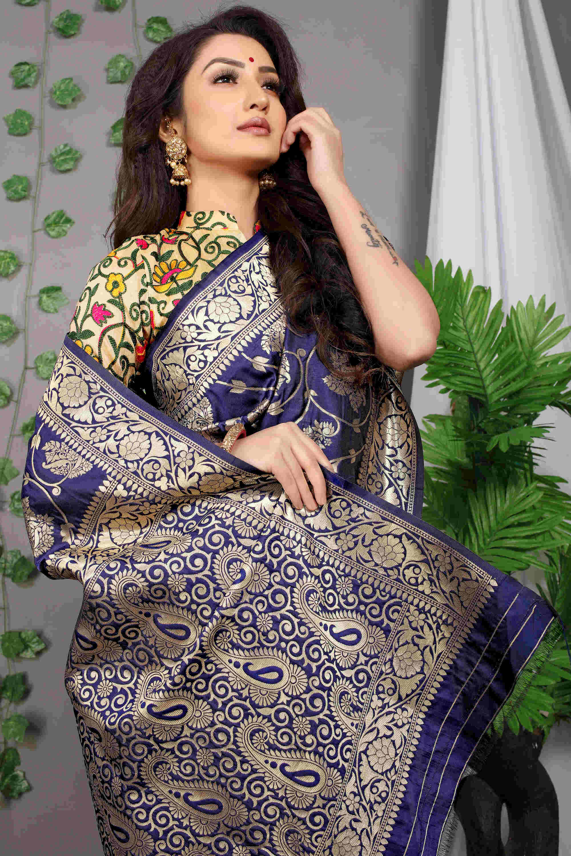 Navy Blue Soft Banarasi Silk Woven Zari Saree