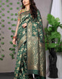 Dark Green Soft Banarasi Silk Woven Zari Saree