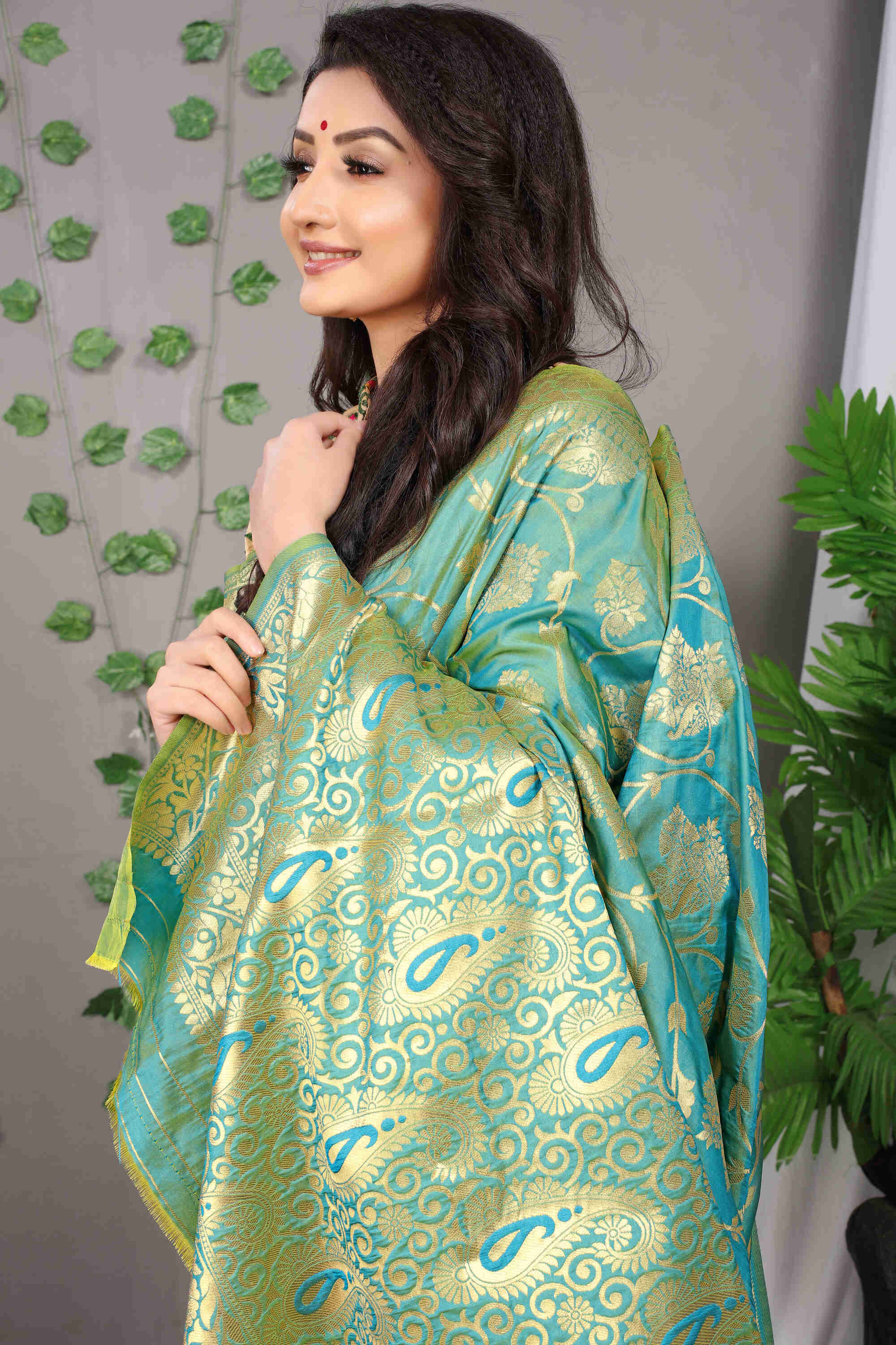 Green Soft Banarasi Silk Woven Zari Saree