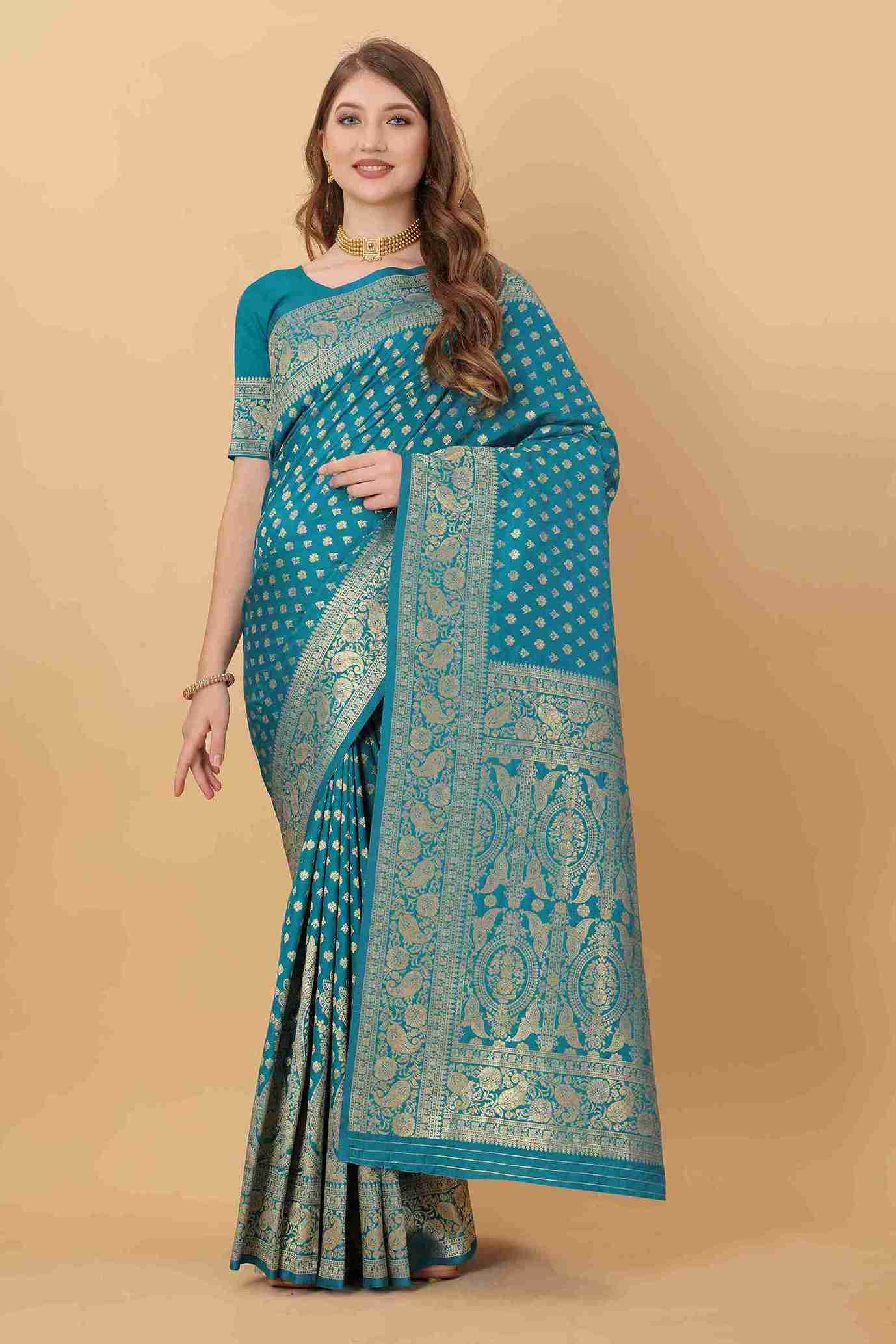 Sky blue Soft kanjivarm Silk Saree Zari Wooven  Pallu Zari weawing With Blouse Piece