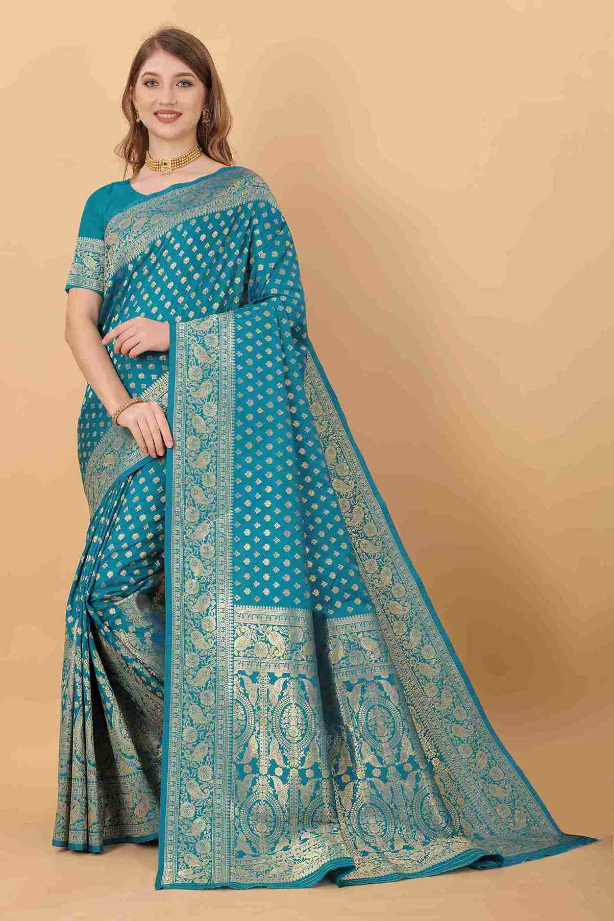 Sky blue Soft kanjivarm Silk Saree Zari Wooven  Pallu Zari weawing With Blouse Piece