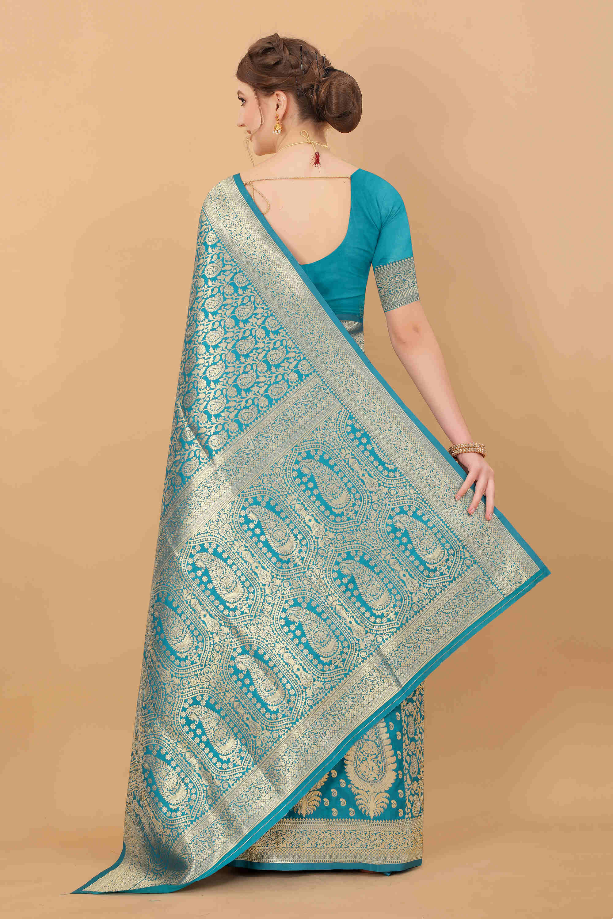Sky blue Soft kanjivarm Silk Saree Zari Wooven  Pallu Zari weawing With Blouse Piece