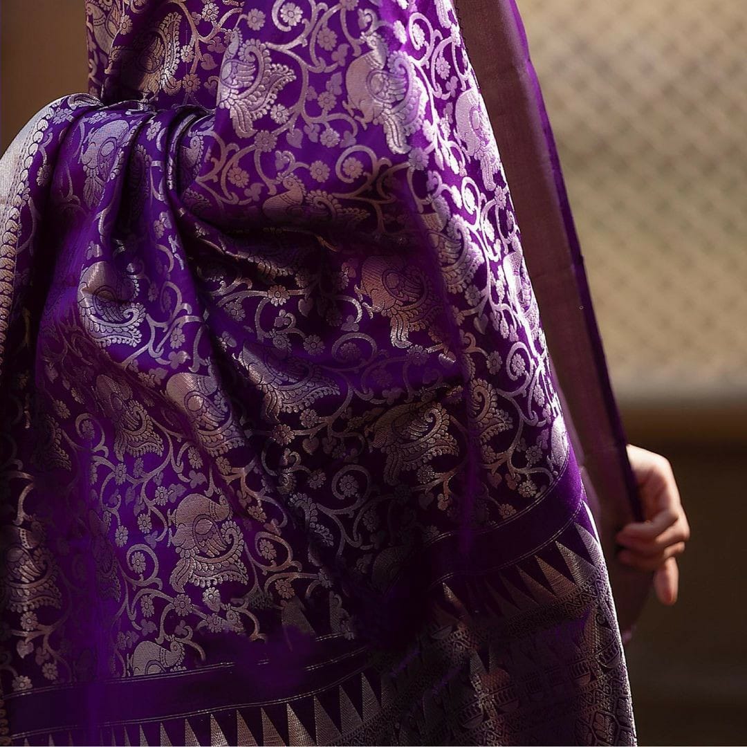 Purple Soft Banarasi Silk Saree With Supernal Blouse Piece