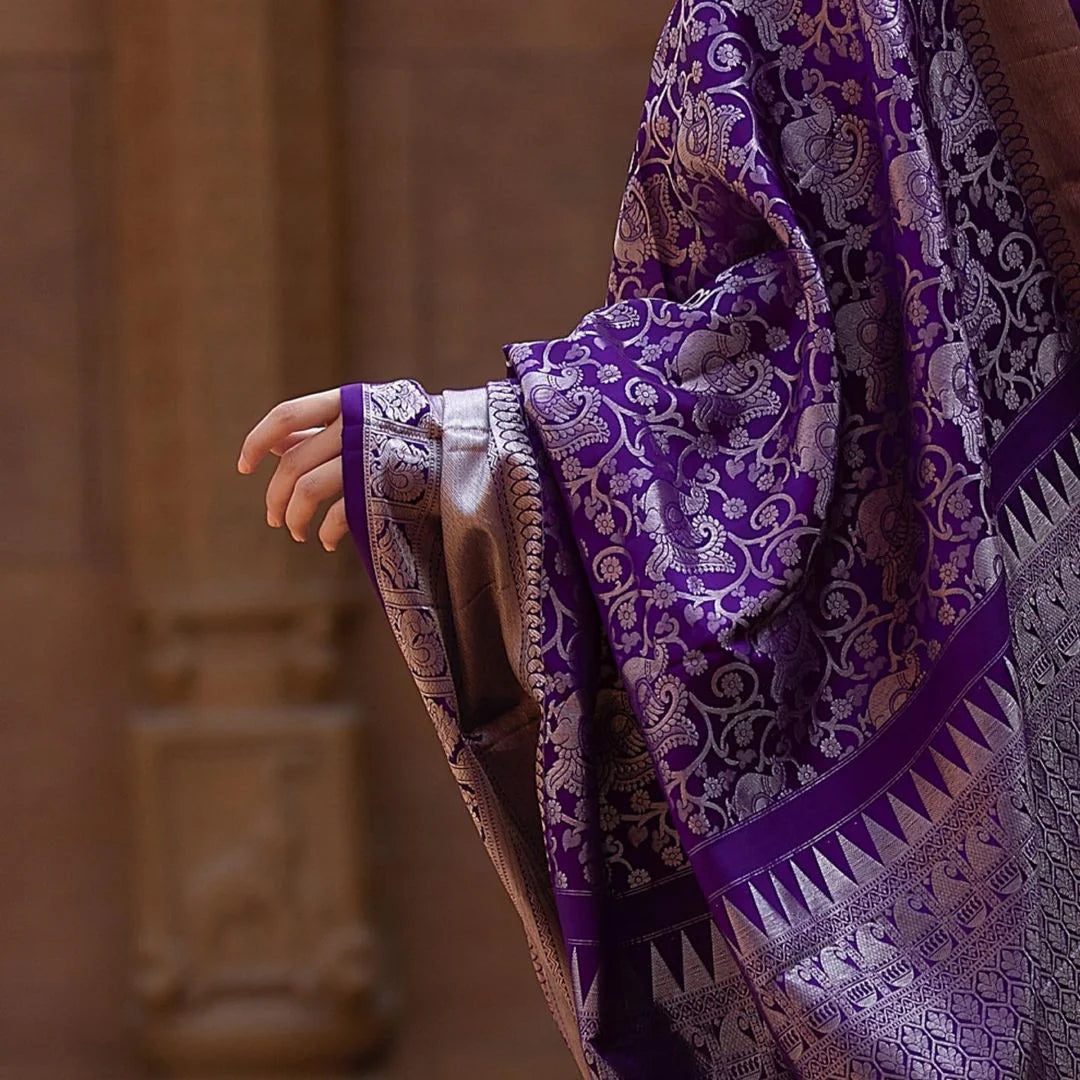 Purple Soft Banarasi Silk Saree With Supernal Blouse Piece