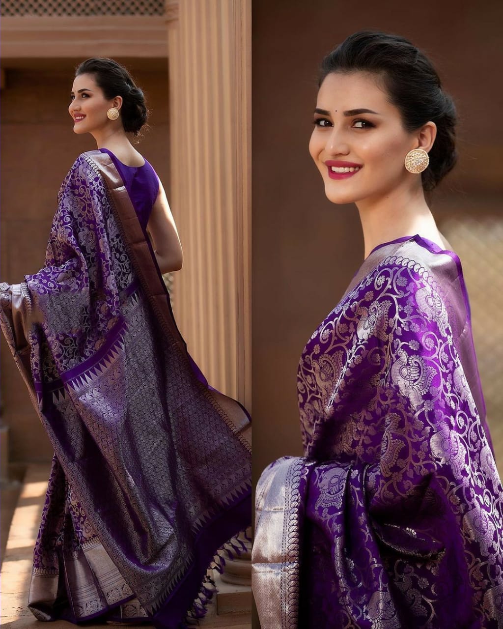 Purple Soft Banarasi Silk Saree With Supernal Blouse Piece