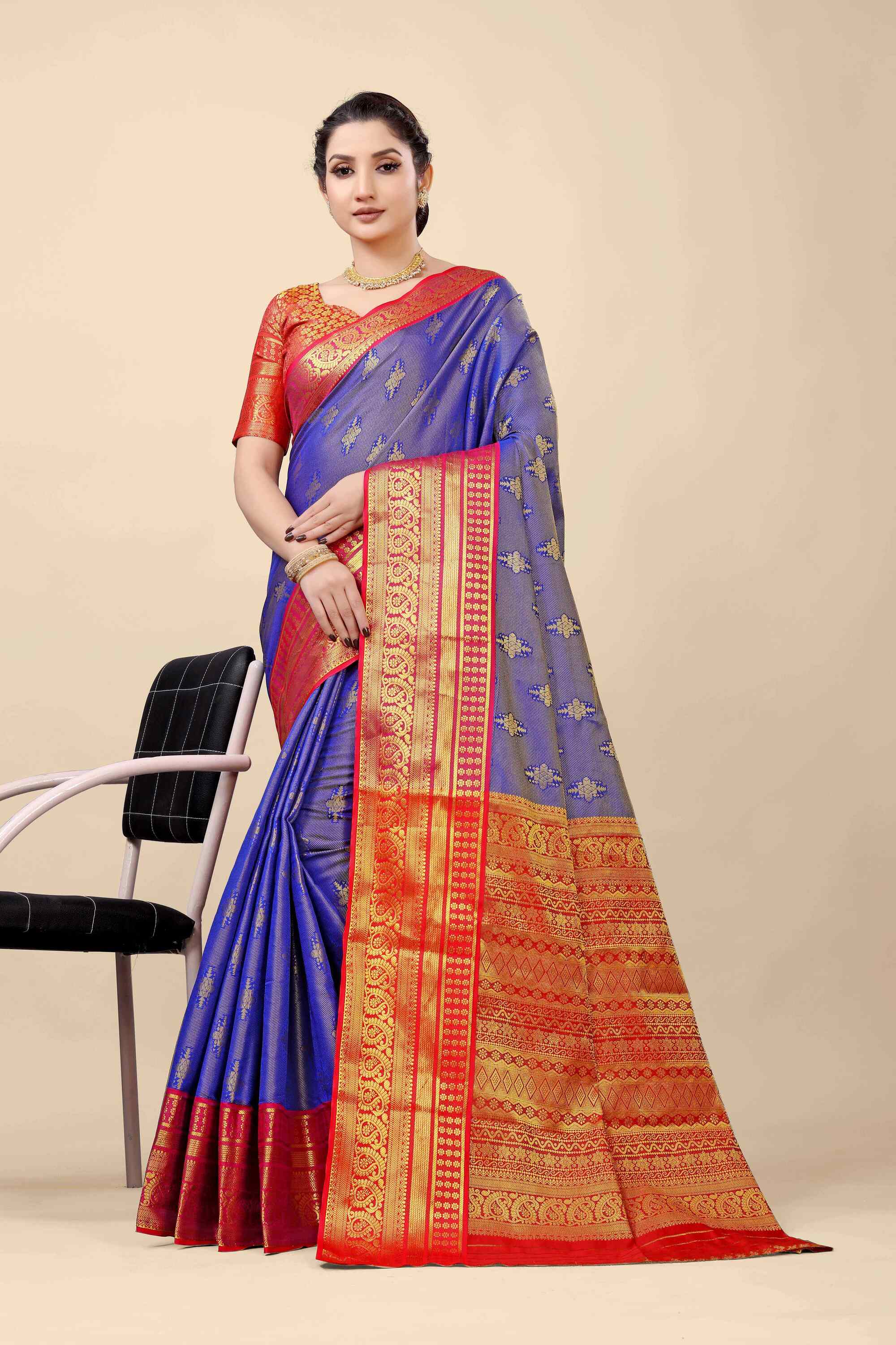 Royal Blue Kanjivaram  Silk Woven Zari Saree