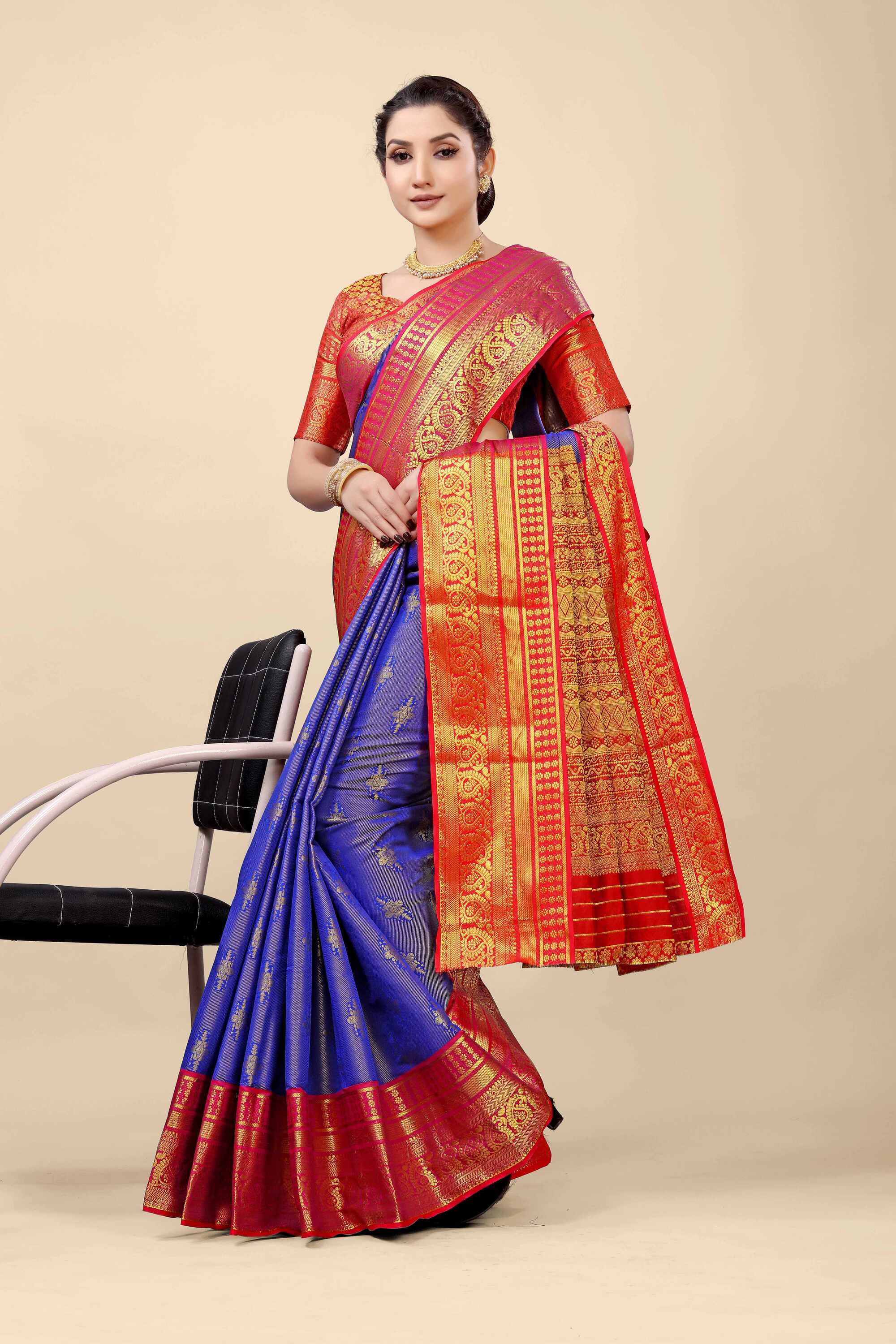 Royal Blue Kanjivaram  Silk Woven Zari Saree