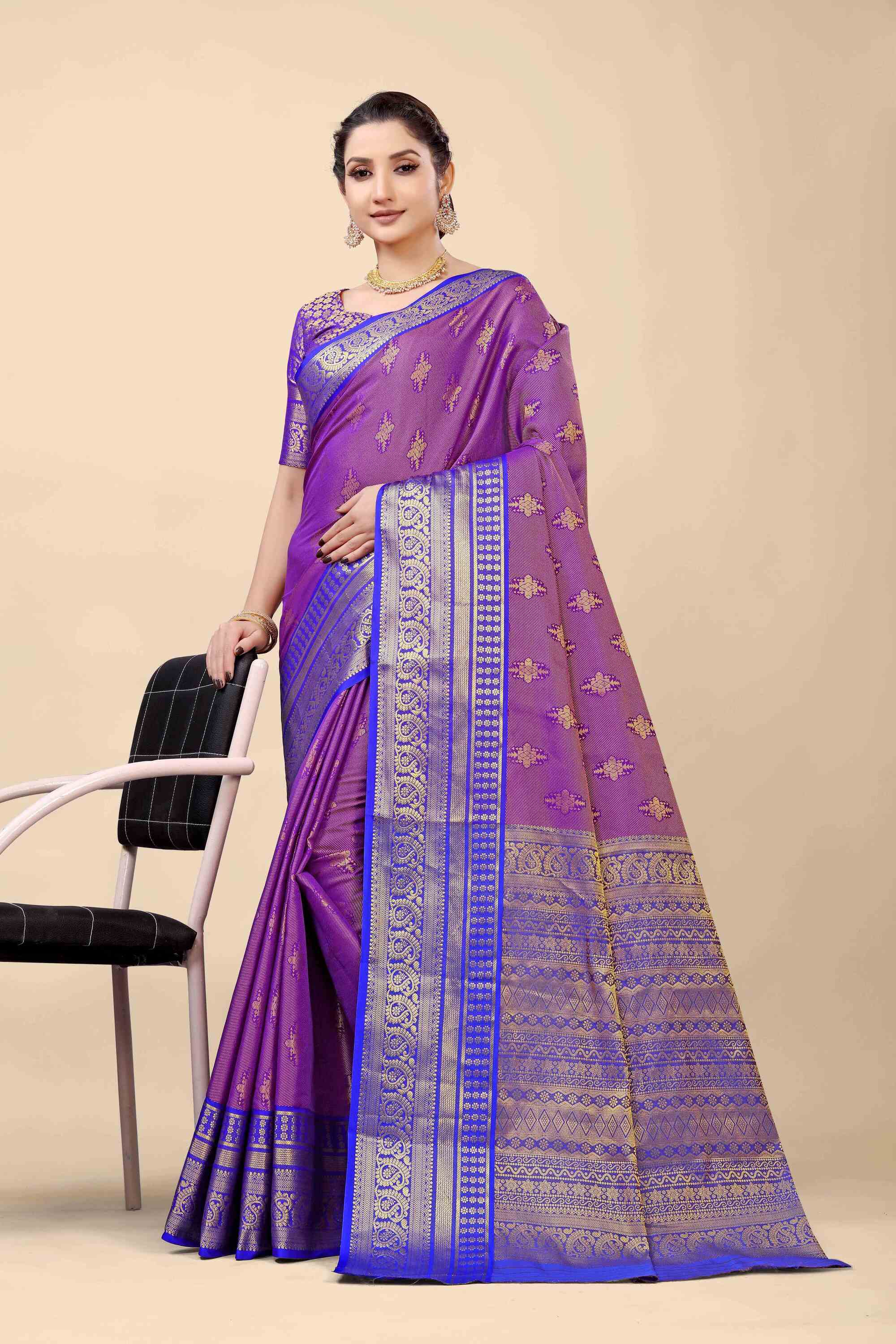 Purple Soft Kanjivaram Silk Woven Zari Saree