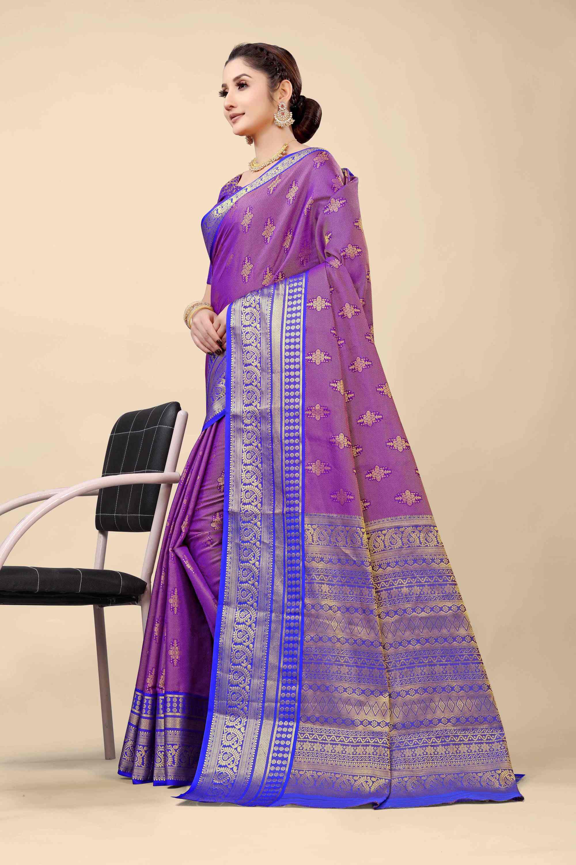 Purple Soft Kanjivaram Silk Woven Zari Saree