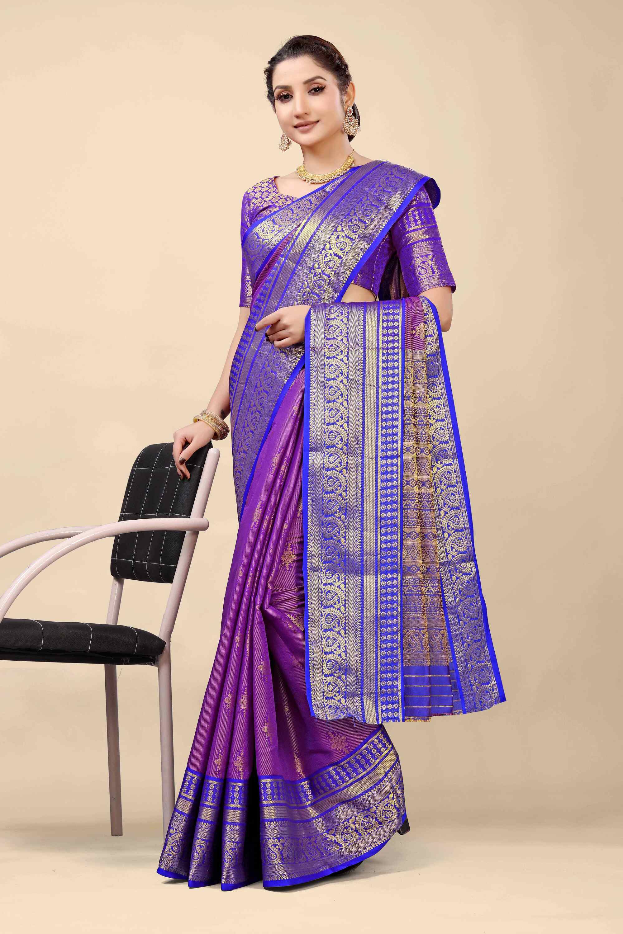 Purple Soft Kanjivaram Silk Woven Zari Saree