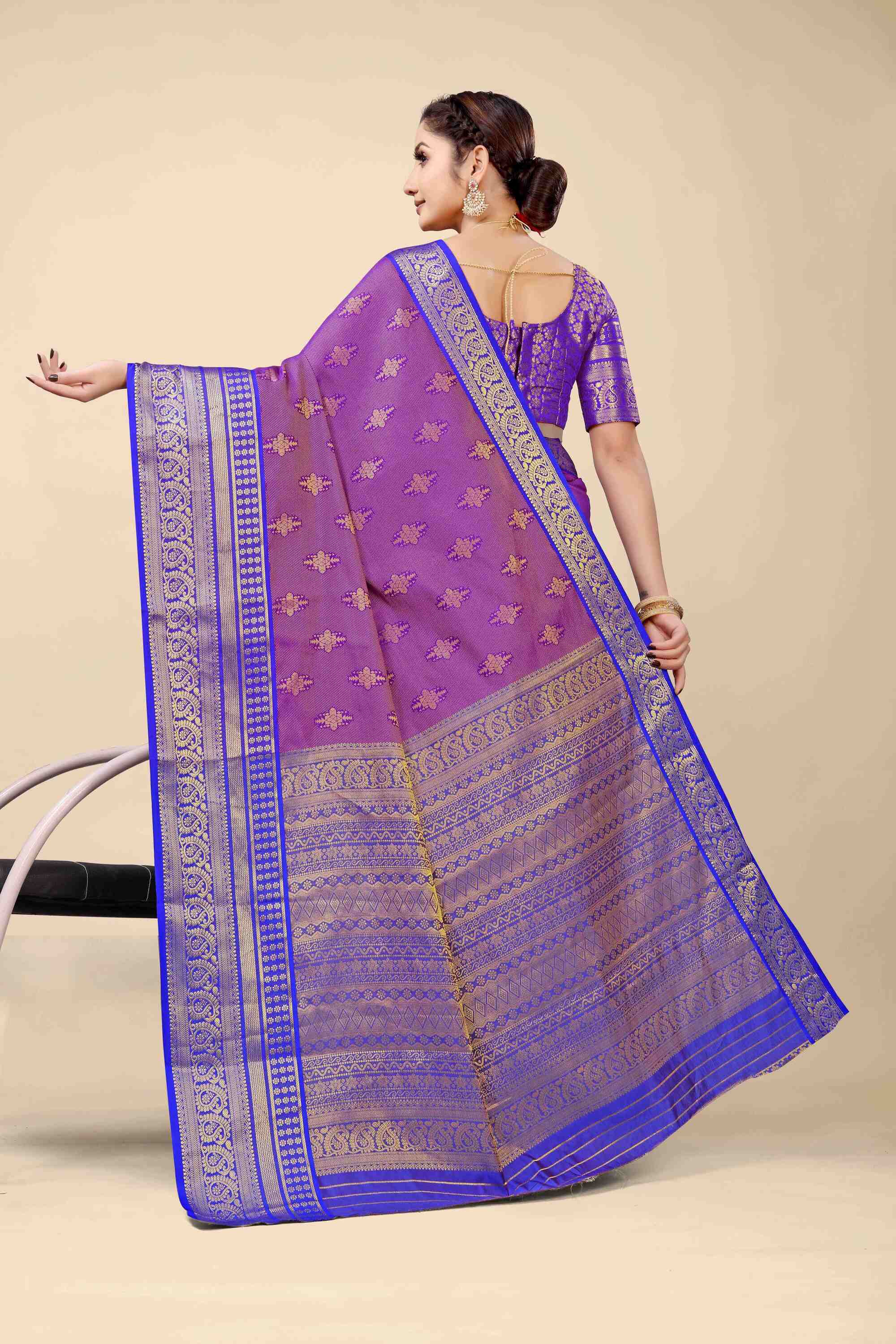 Purple Soft Kanjivaram Silk Woven Zari Saree