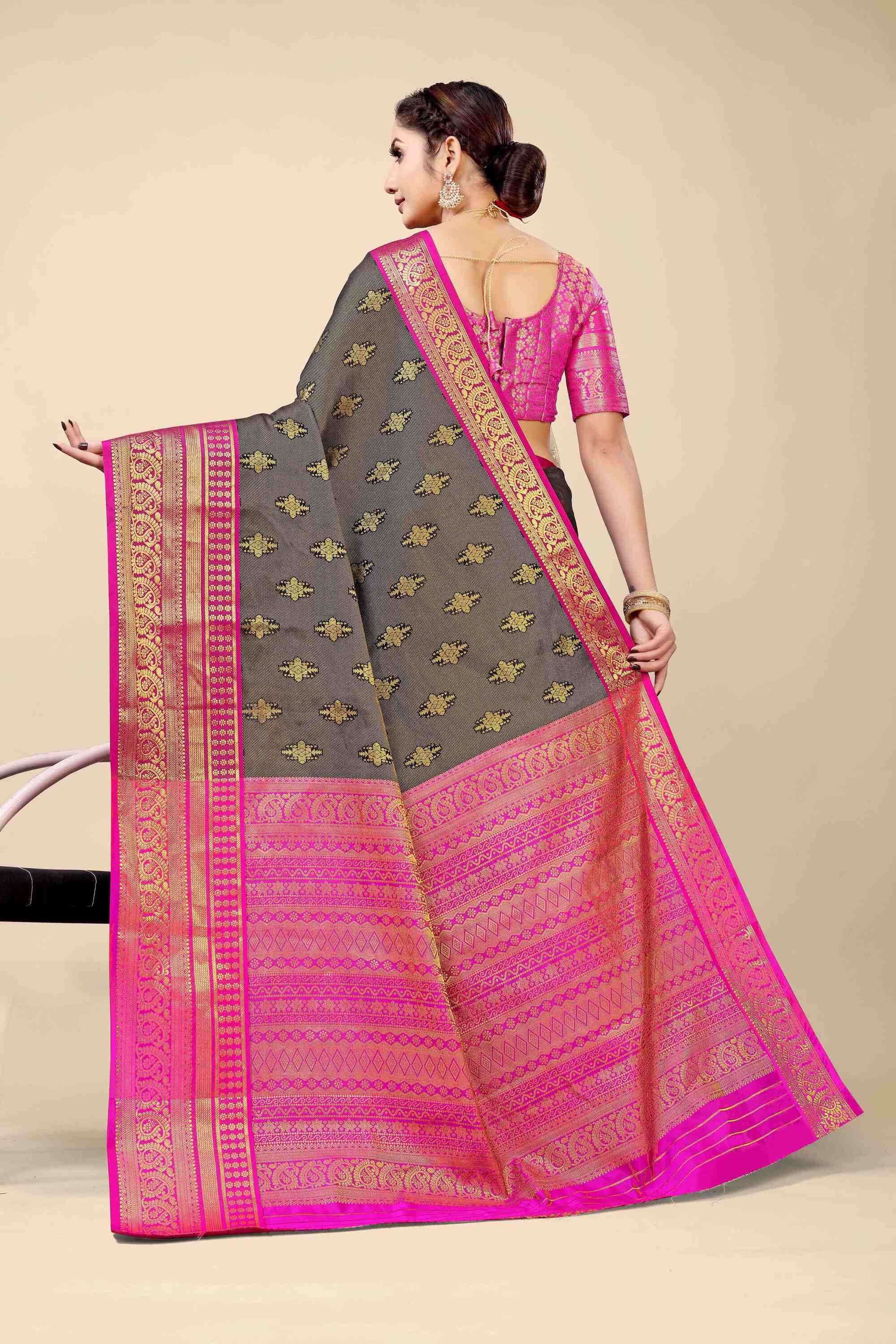 Black Soft Kanjivaram Silk Woven Zari Saree