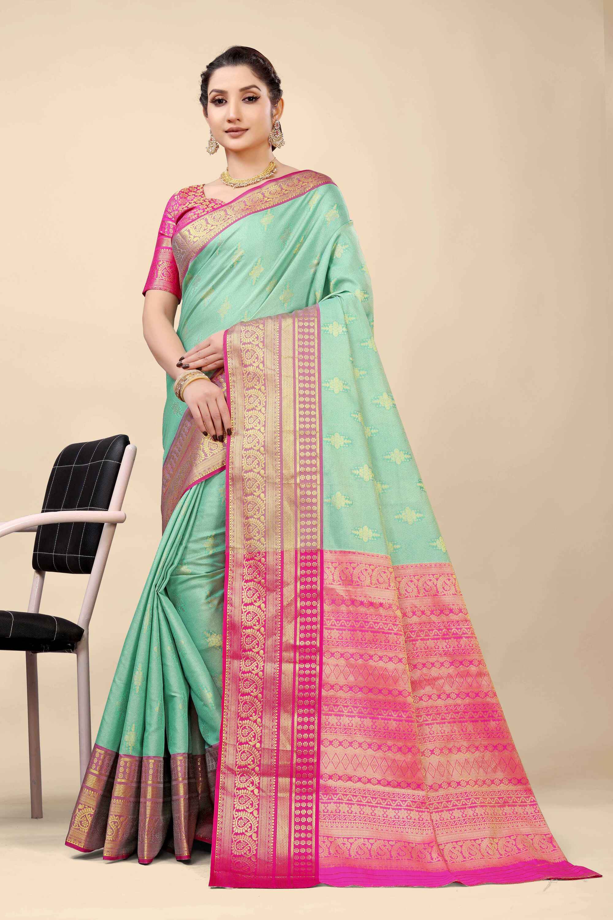 Sky Kanjivaram Silk Woven Zari Saree