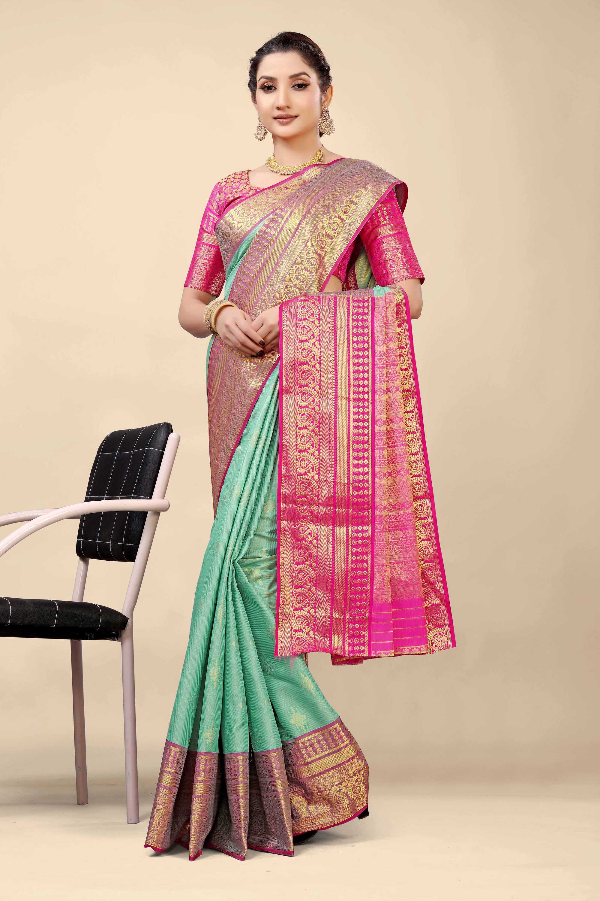 Sky Kanjivaram Silk Woven Zari Saree