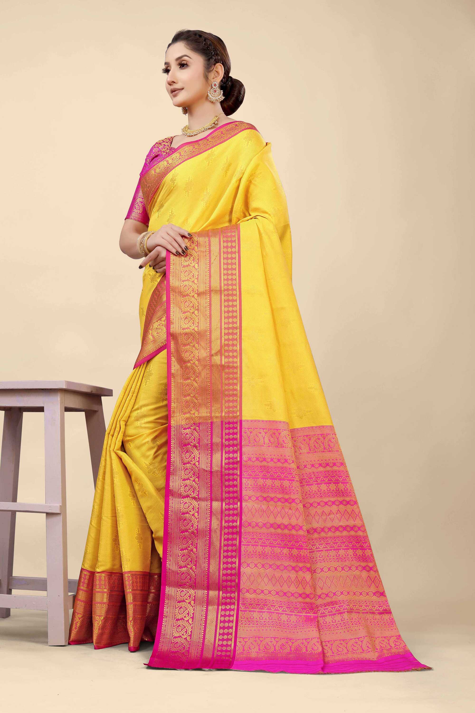 Yellow Kanjivaram Silk Woven Zari Saree