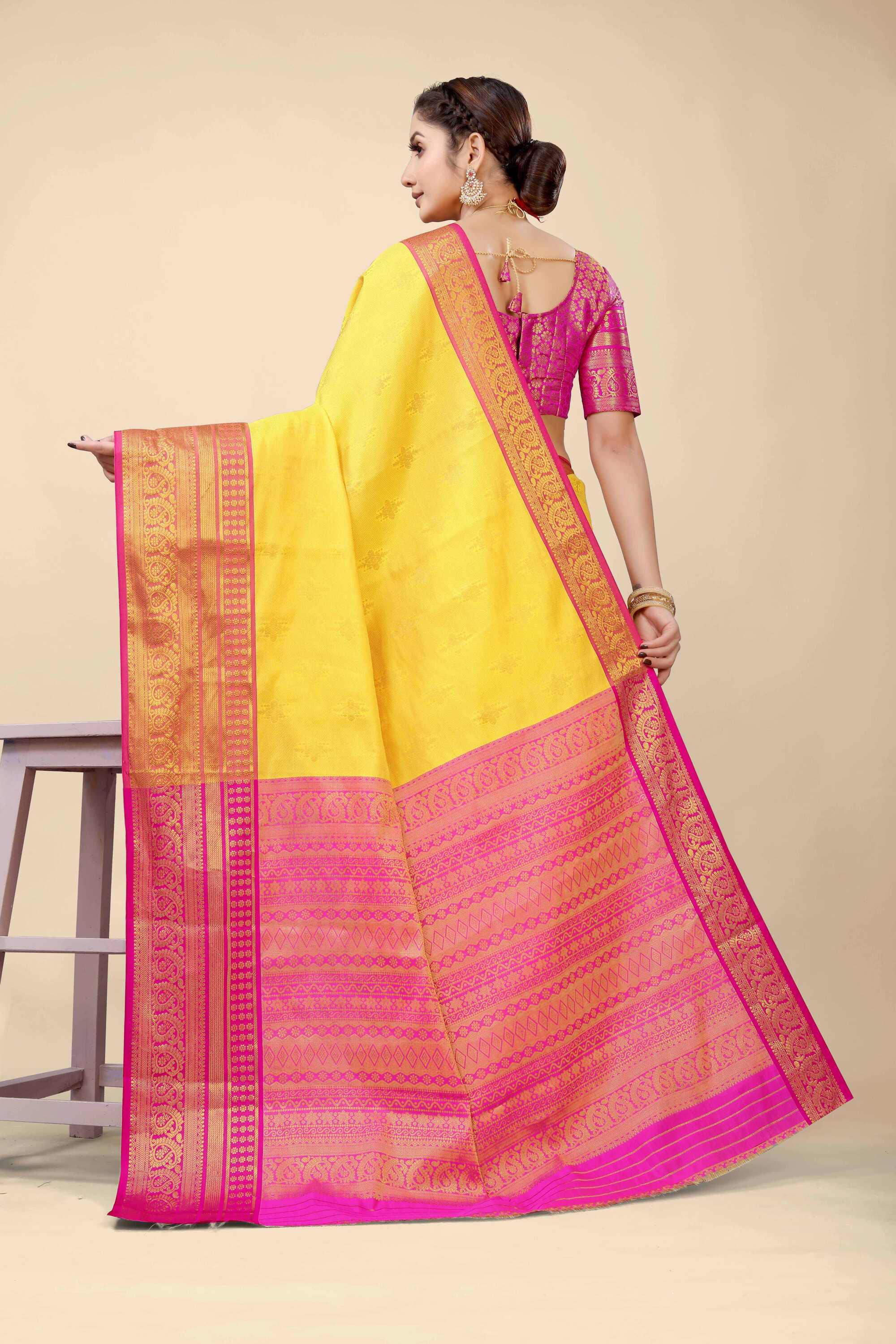 Yellow Kanjivaram Silk Woven Zari Saree