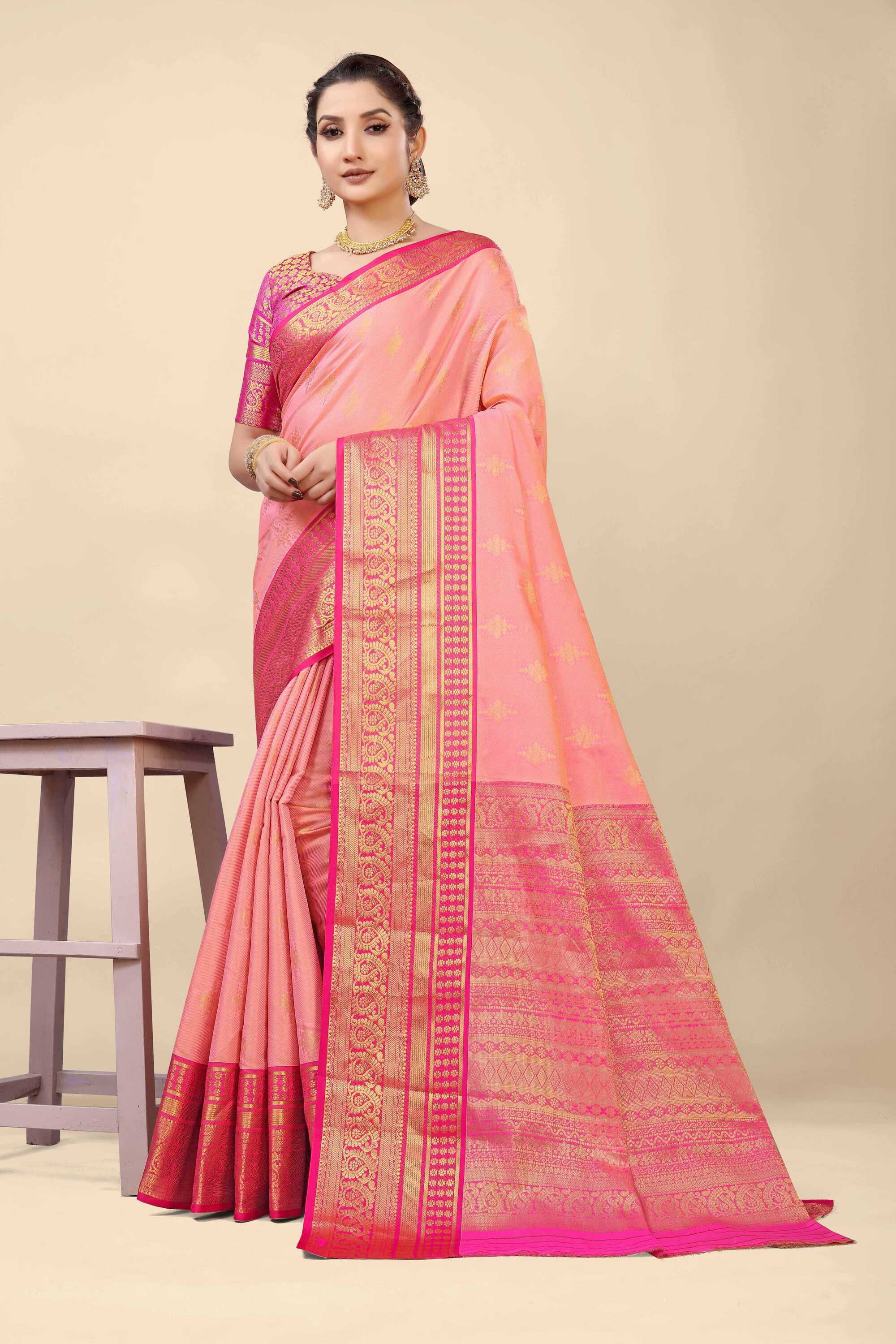 Pink Kanjivaram  Silk Woven Zari Saree