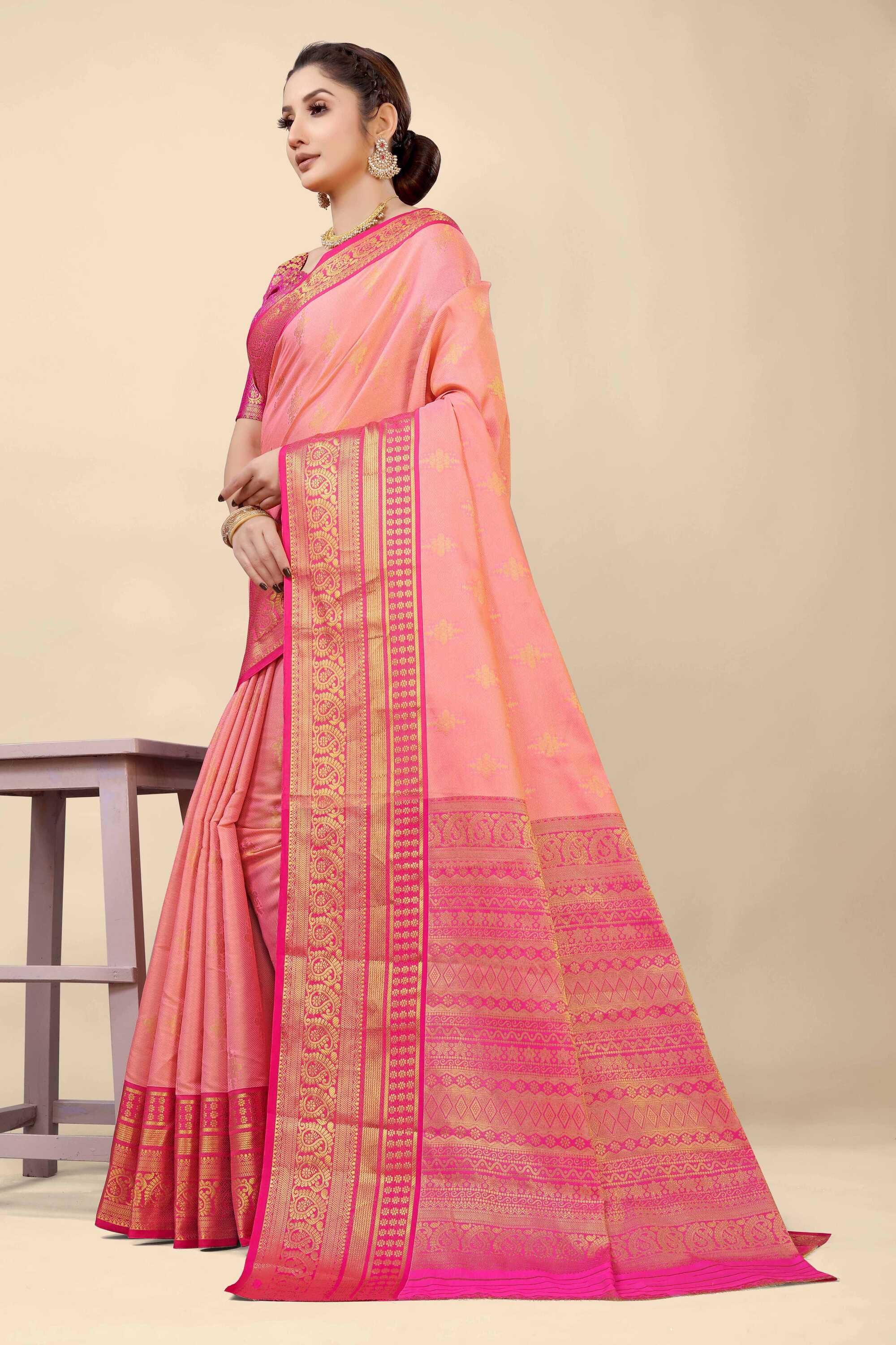 Pink Kanjivaram  Silk Woven Zari Saree