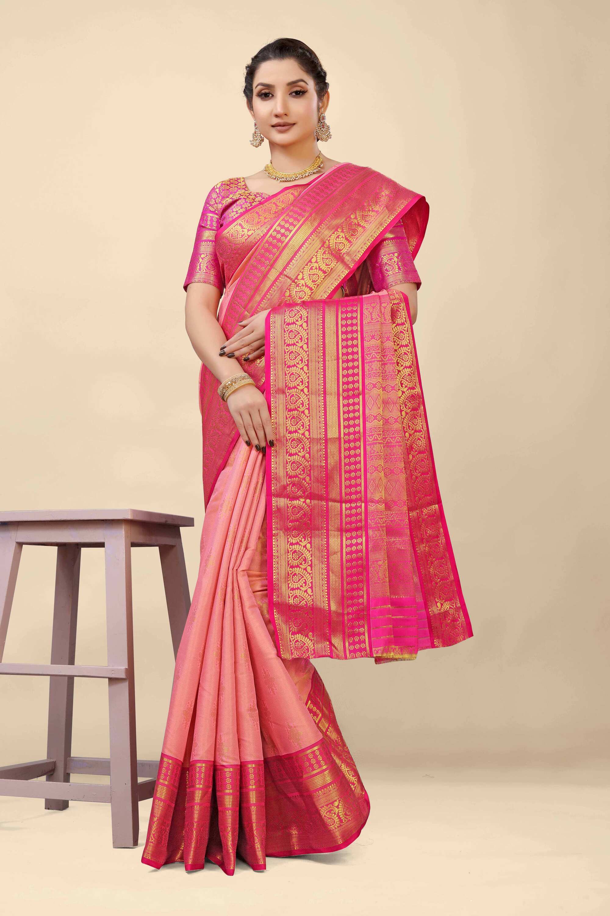 Pink Kanjivaram  Silk Woven Zari Saree