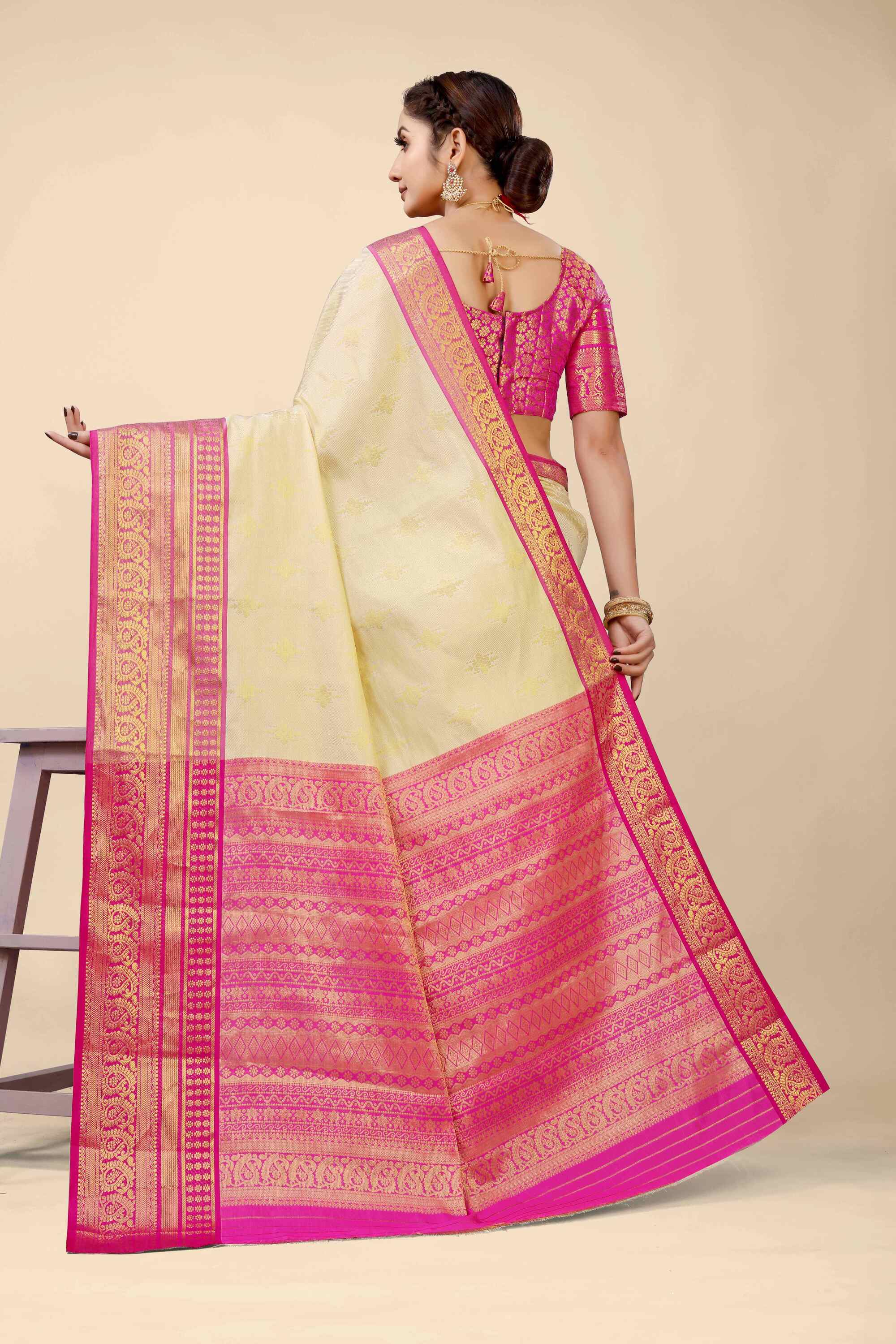 Cream Kanjivaram Silk Woven Zari Saree