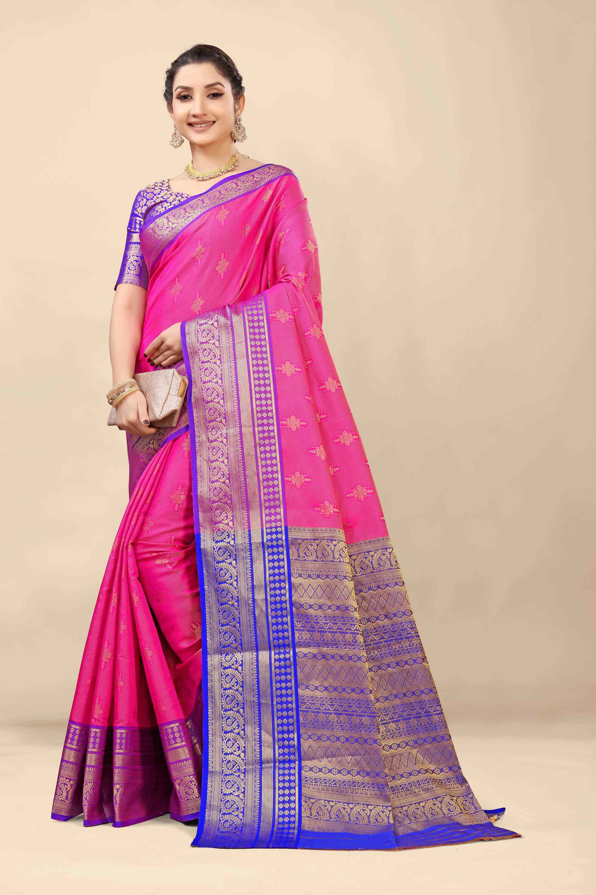 Dark Pink Kanjivaram Silk Woven Zari Saree