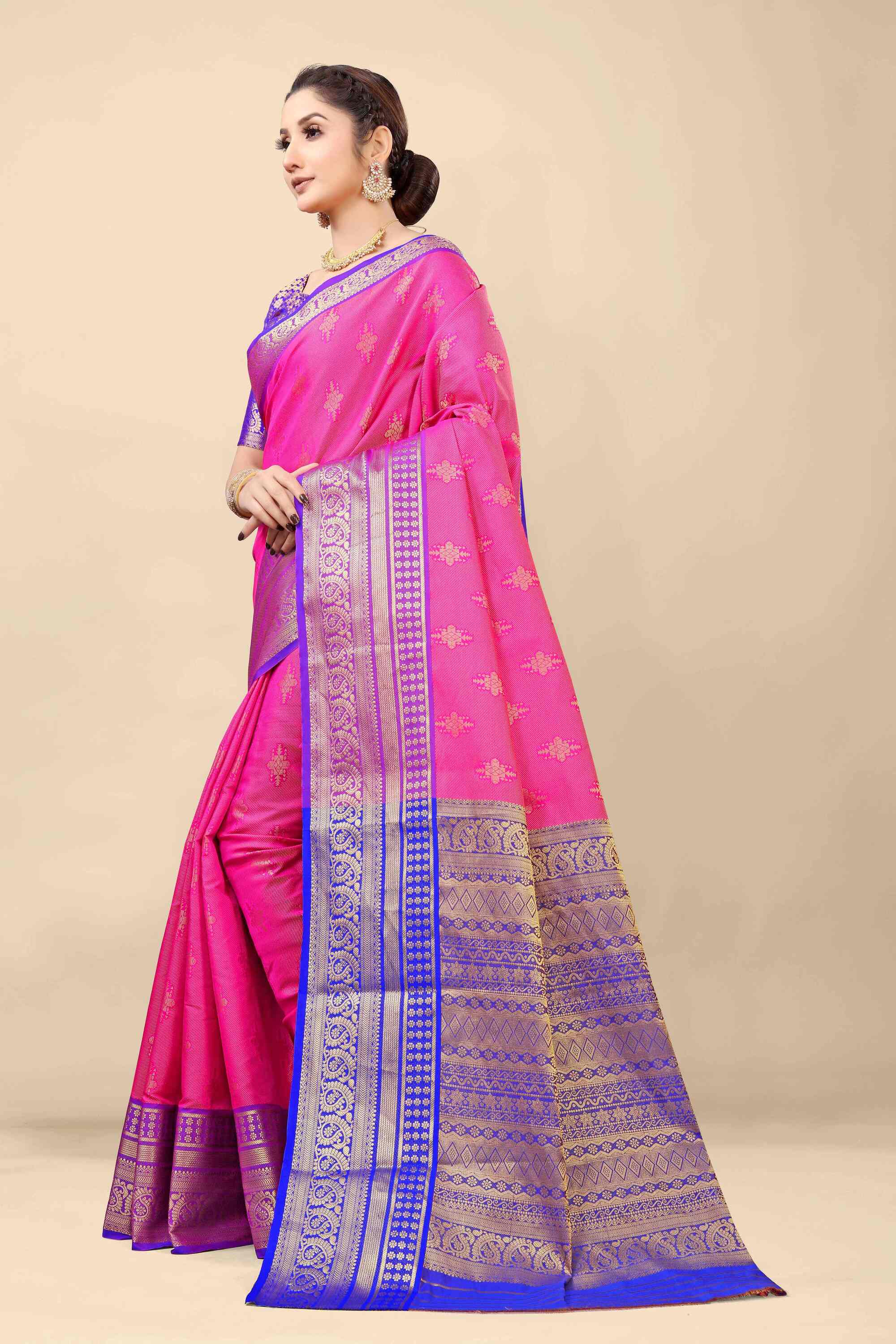 Dark Pink Kanjivaram Silk Woven Zari Saree