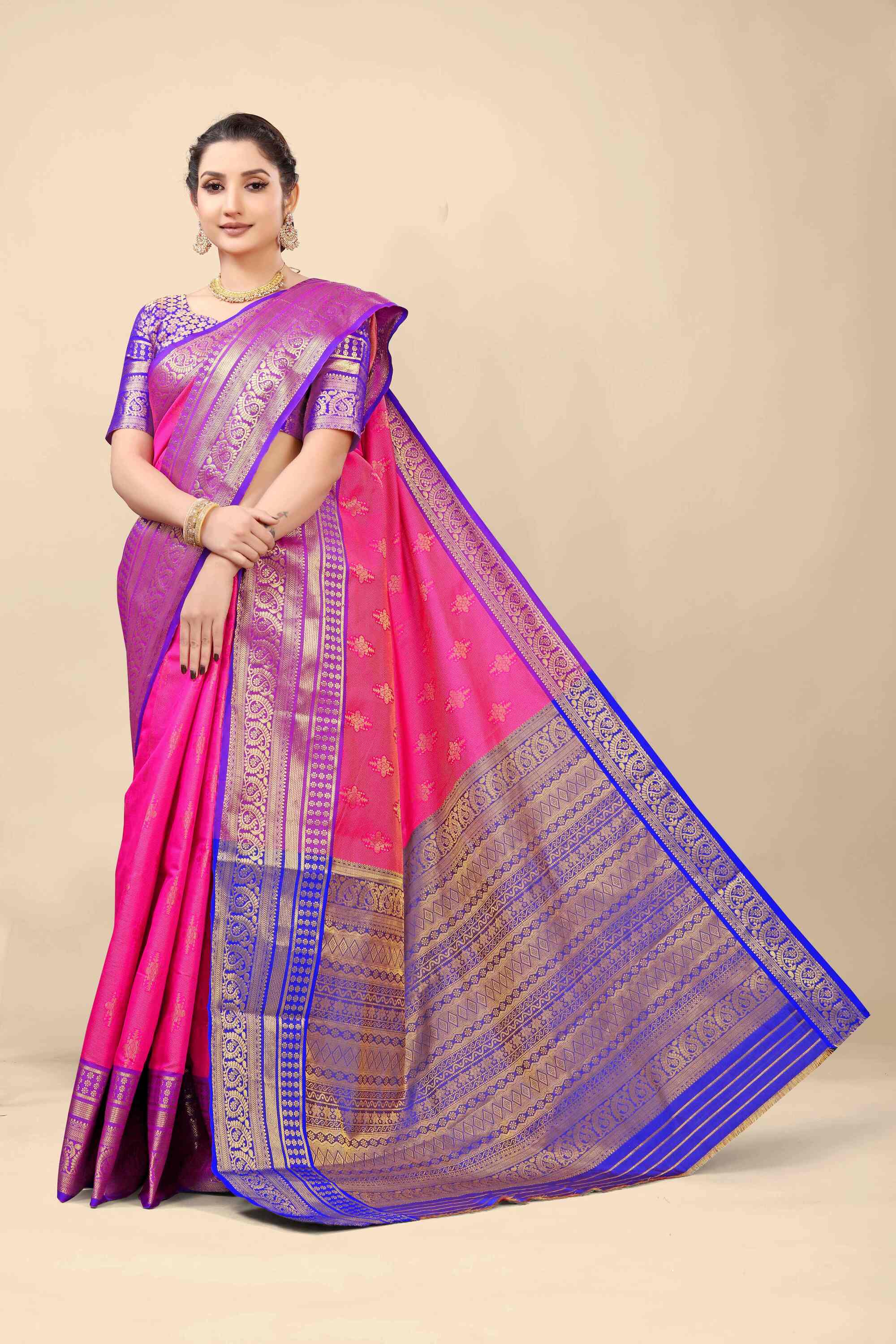 Dark Pink Kanjivaram Silk Woven Zari Saree