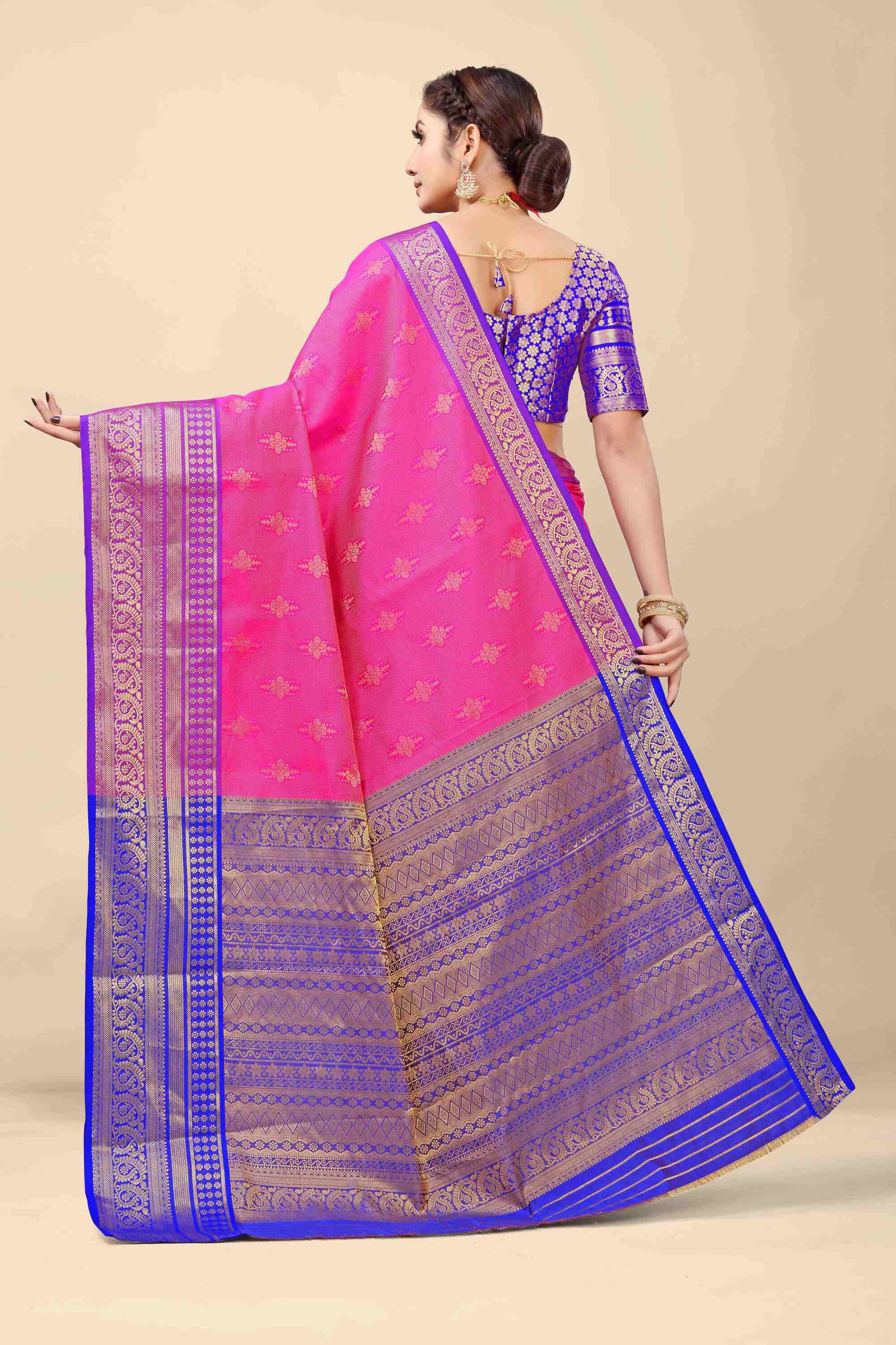 Dark Pink Kanjivaram Silk Woven Zari Saree