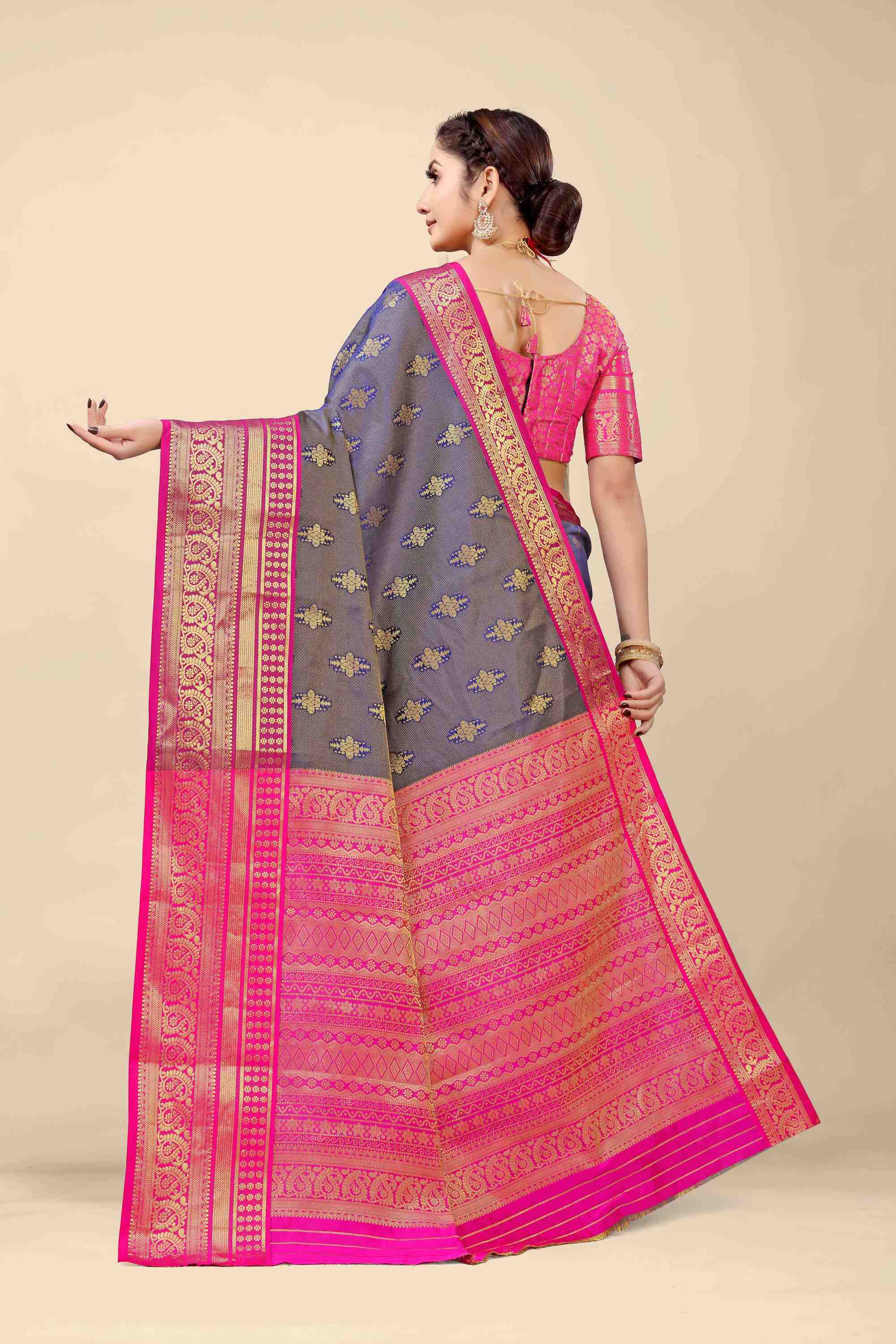 Navy Blue Kanjivaram Silk Woven Zari Saree