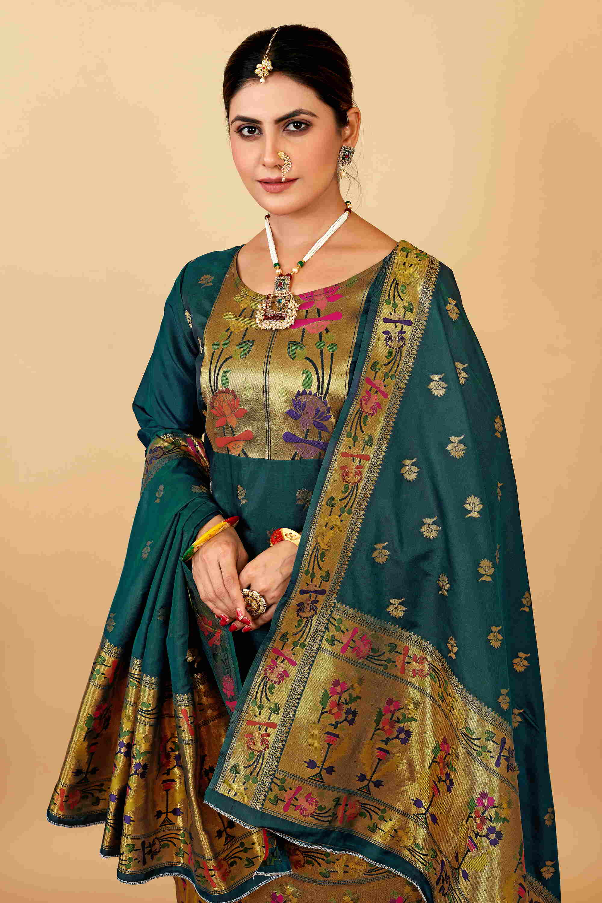 Rama color paithani silk unstitched Suit