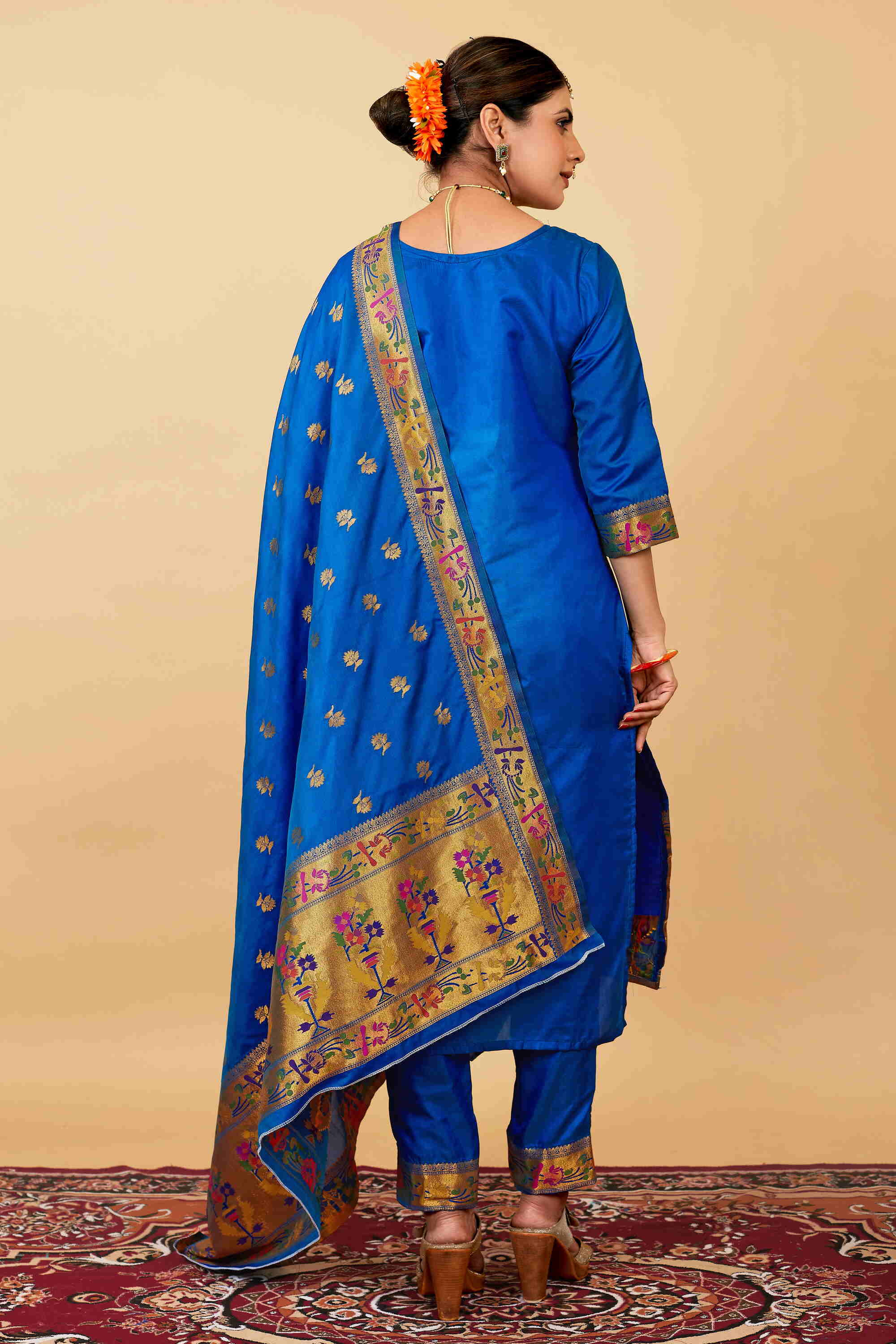 Blue color paithani silk unstitched Suit