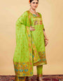 Parrot green color paithani silk unstitched Suit