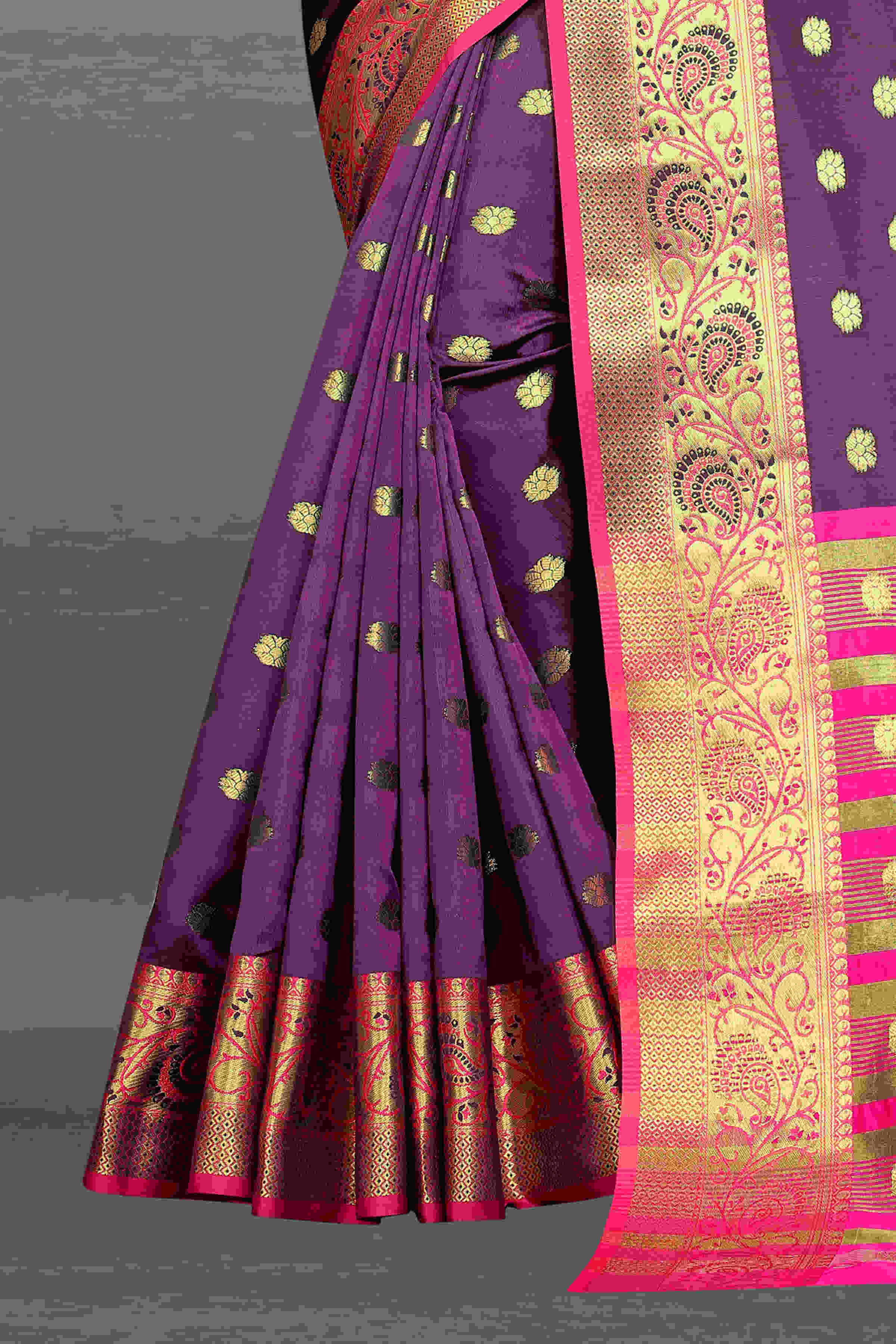 Wine Soft Cototn Silk Saree  Zari Wooven  Pallu  Zari weawing With Blouse Piece