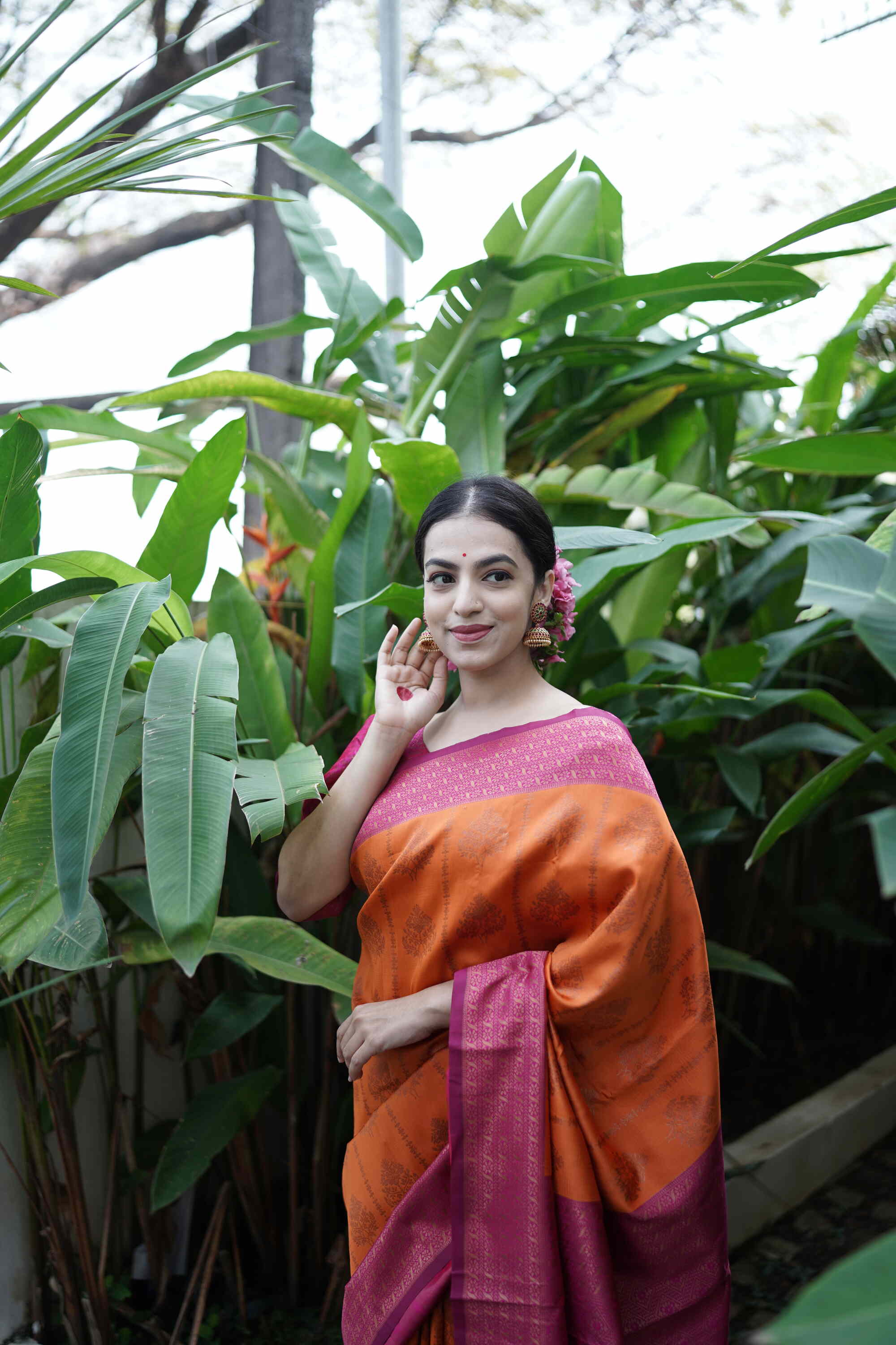 Orange Soft Banarasi Silk Saree With Girlish Blouse Piece