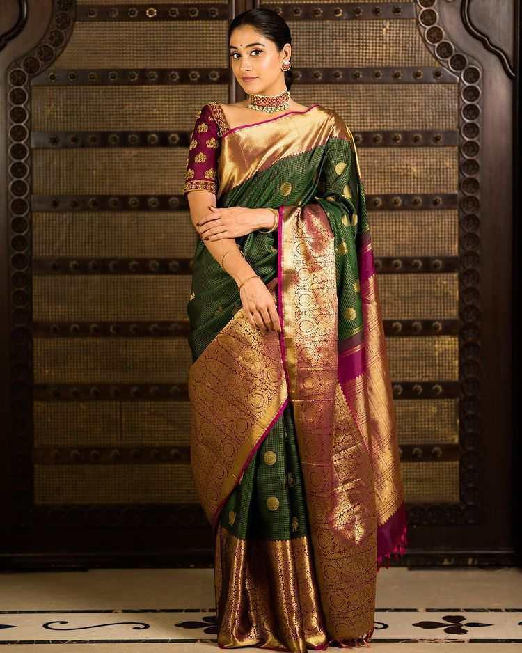 Green Soft Banarasi Silk Saree With Girlish Blouse Piece