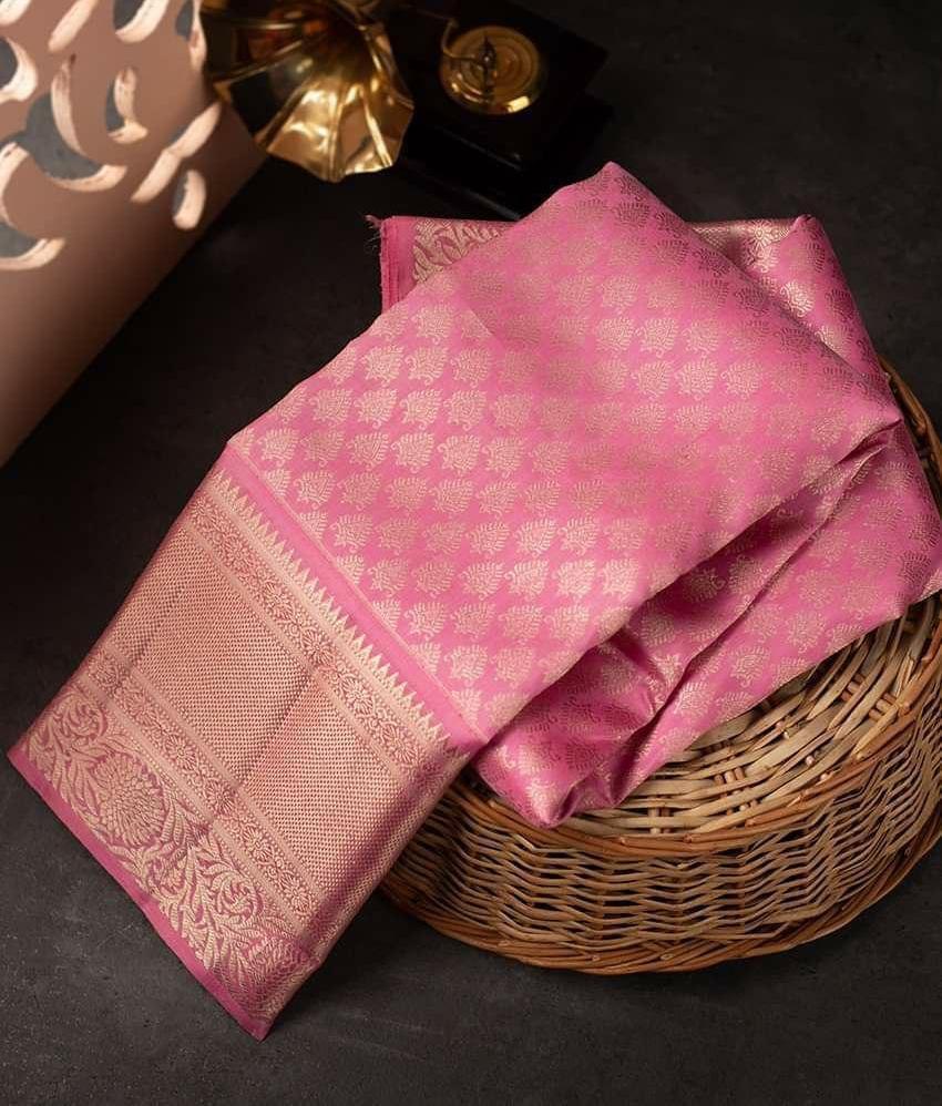 Pink  Soft Silk Saree With Blouse Piece For Women