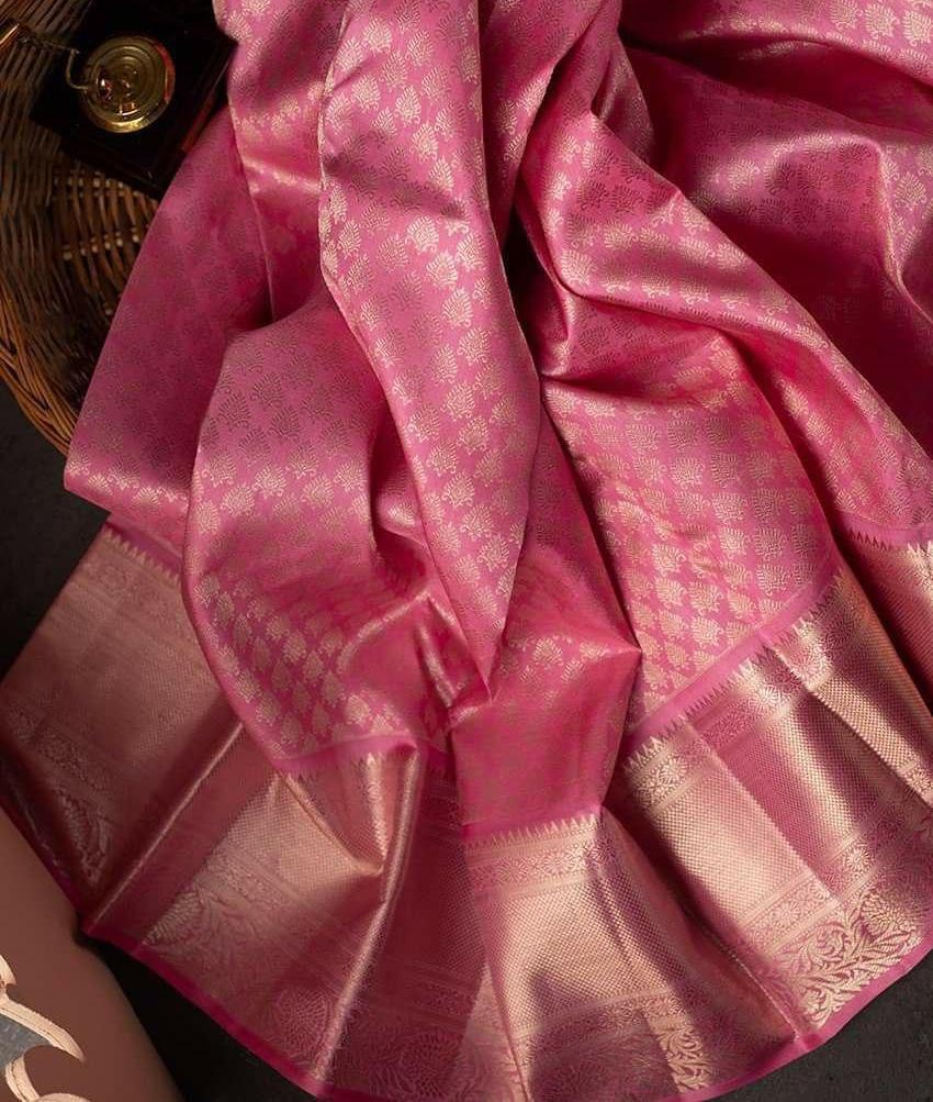 Pink  Soft Silk Saree With Blouse Piece For Women