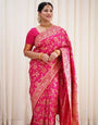 Dark Pink Soft Banarasi Silk Saree With Blouse Piece
