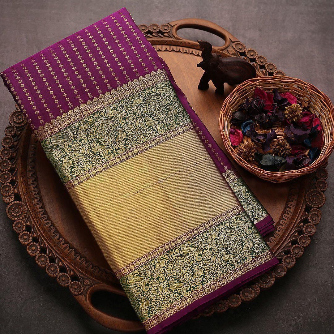 Luxuriant Purple Soft Banarasi Silk Saree With Blouse Piece