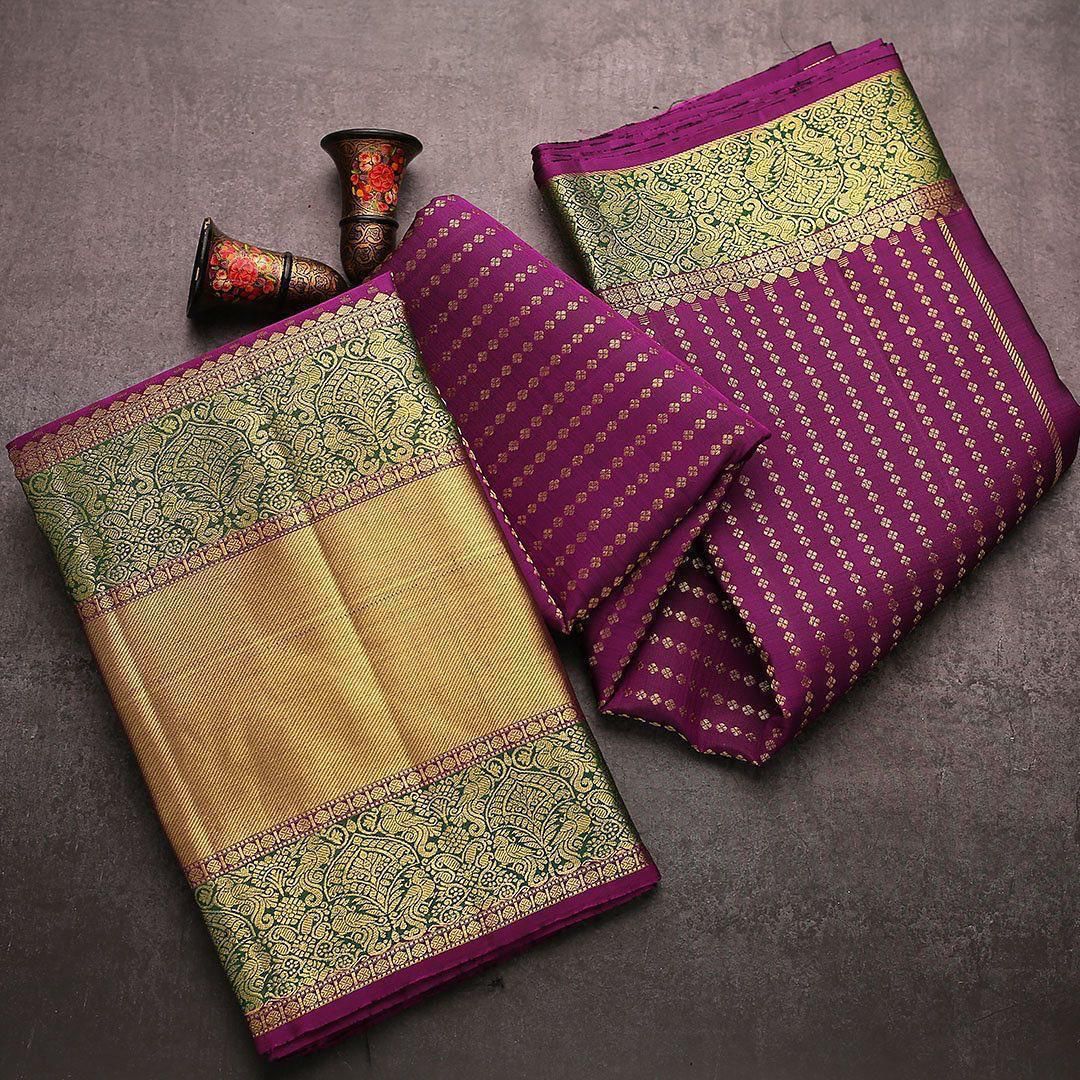 Luxuriant Purple Soft Banarasi Silk Saree With Blouse Piece