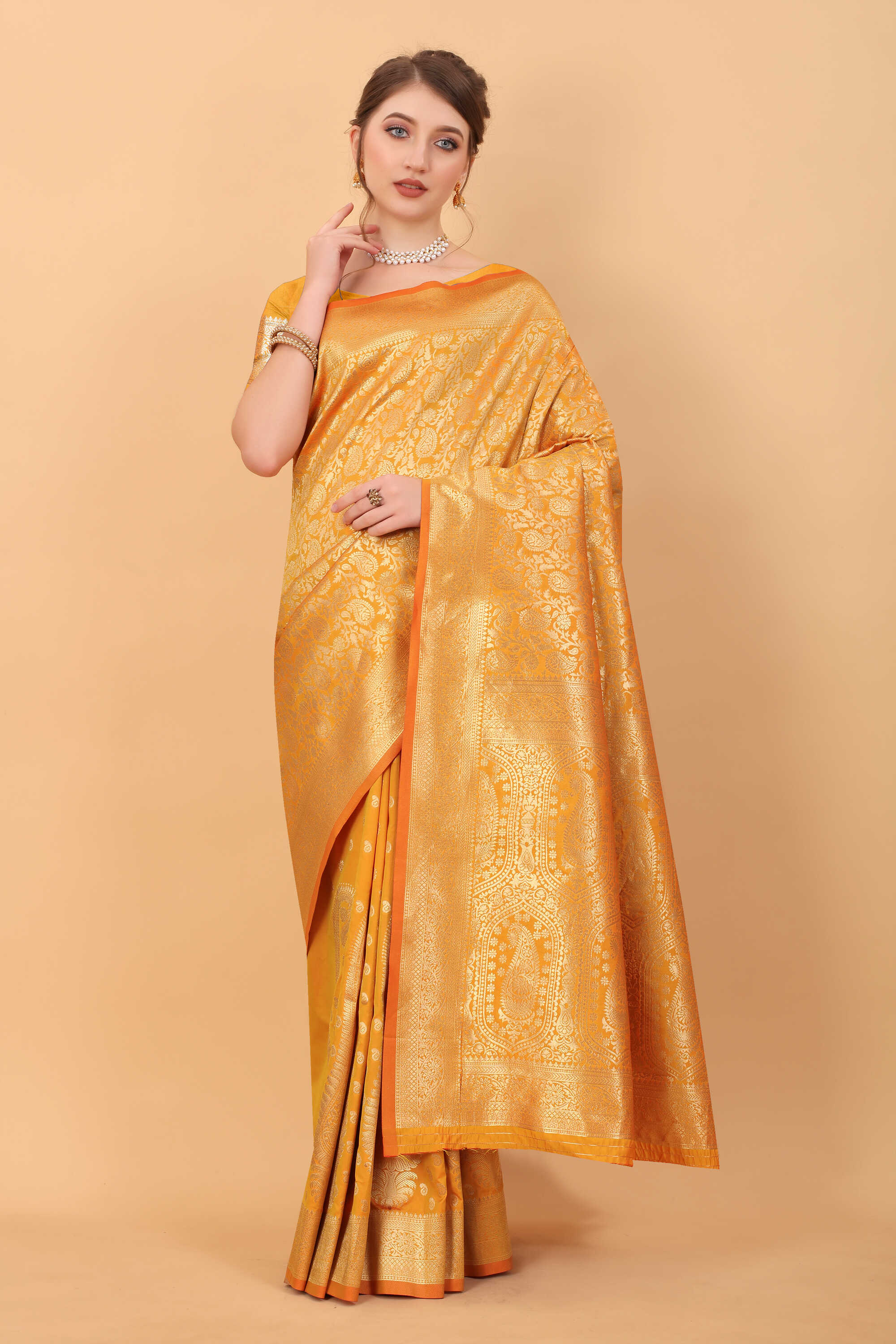 Yellow Soft kanjivarm Silk Saree Zari Wooven  Pallu Zari weawing With Blouse Piece