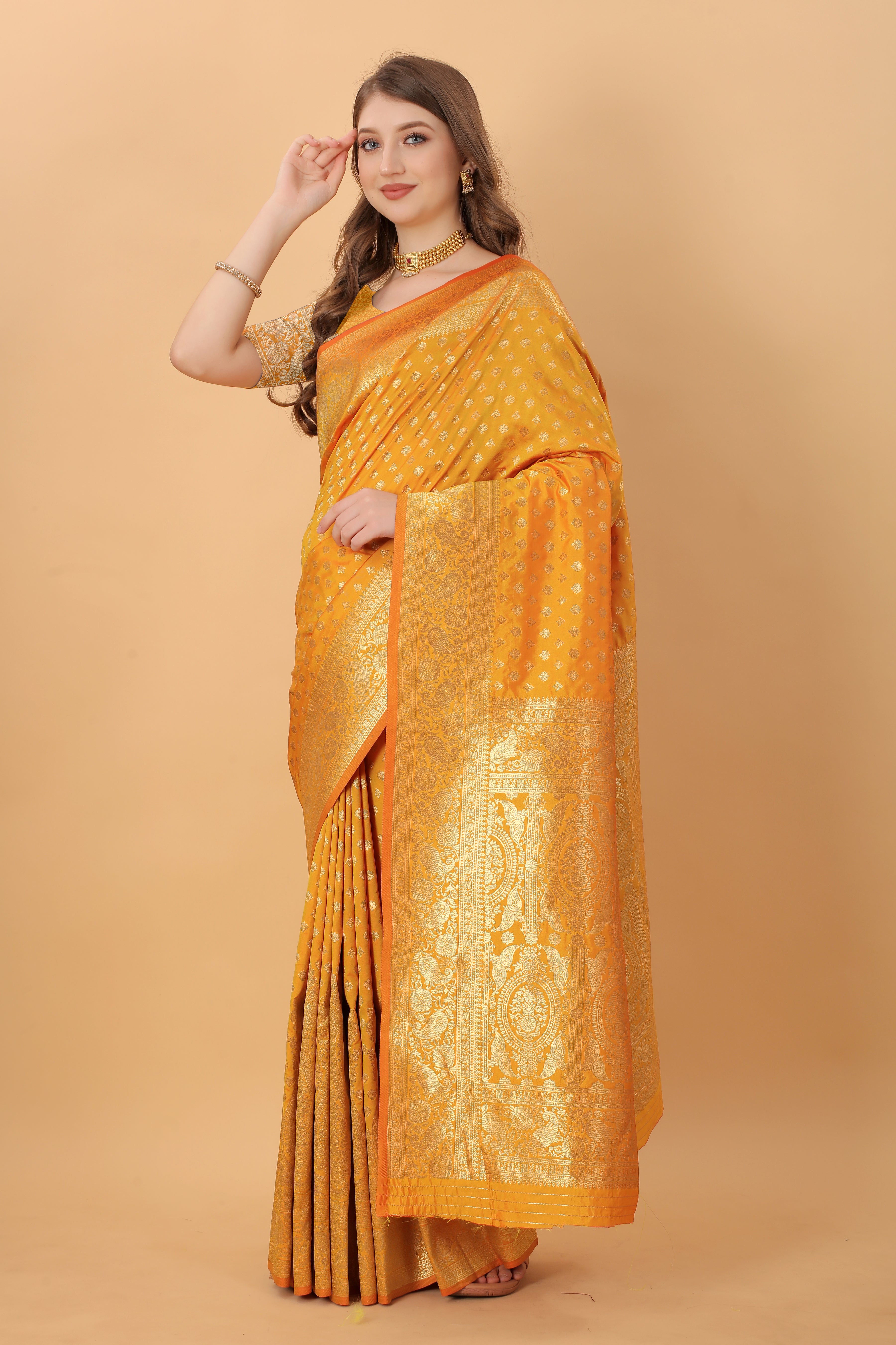 Yellow Soft kanjivarm Silk Saree Zari Wooven  Pallu Zari weawing With Blouse Piece