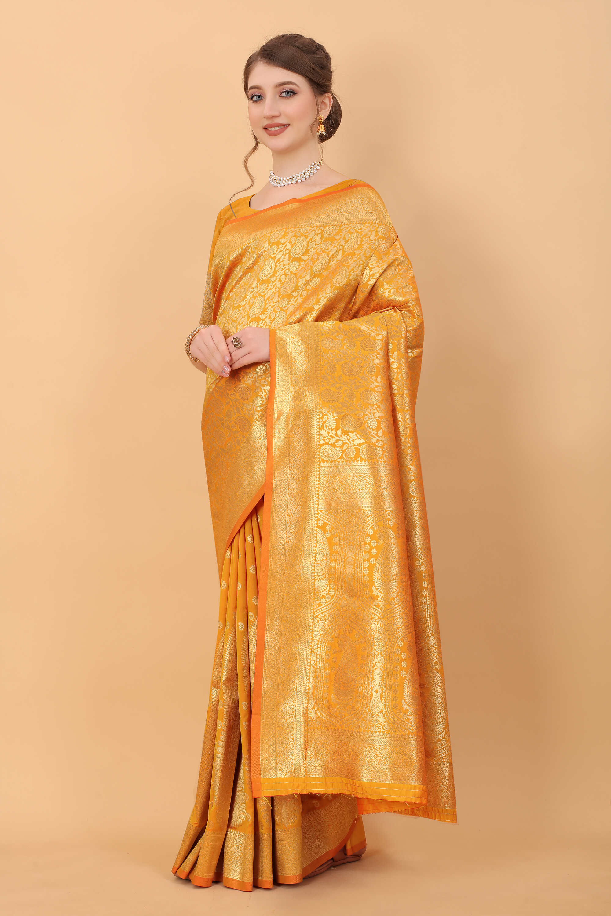 Yellow Soft kanjivarm Silk Saree Zari Wooven  Pallu Zari weawing With Blouse Piece