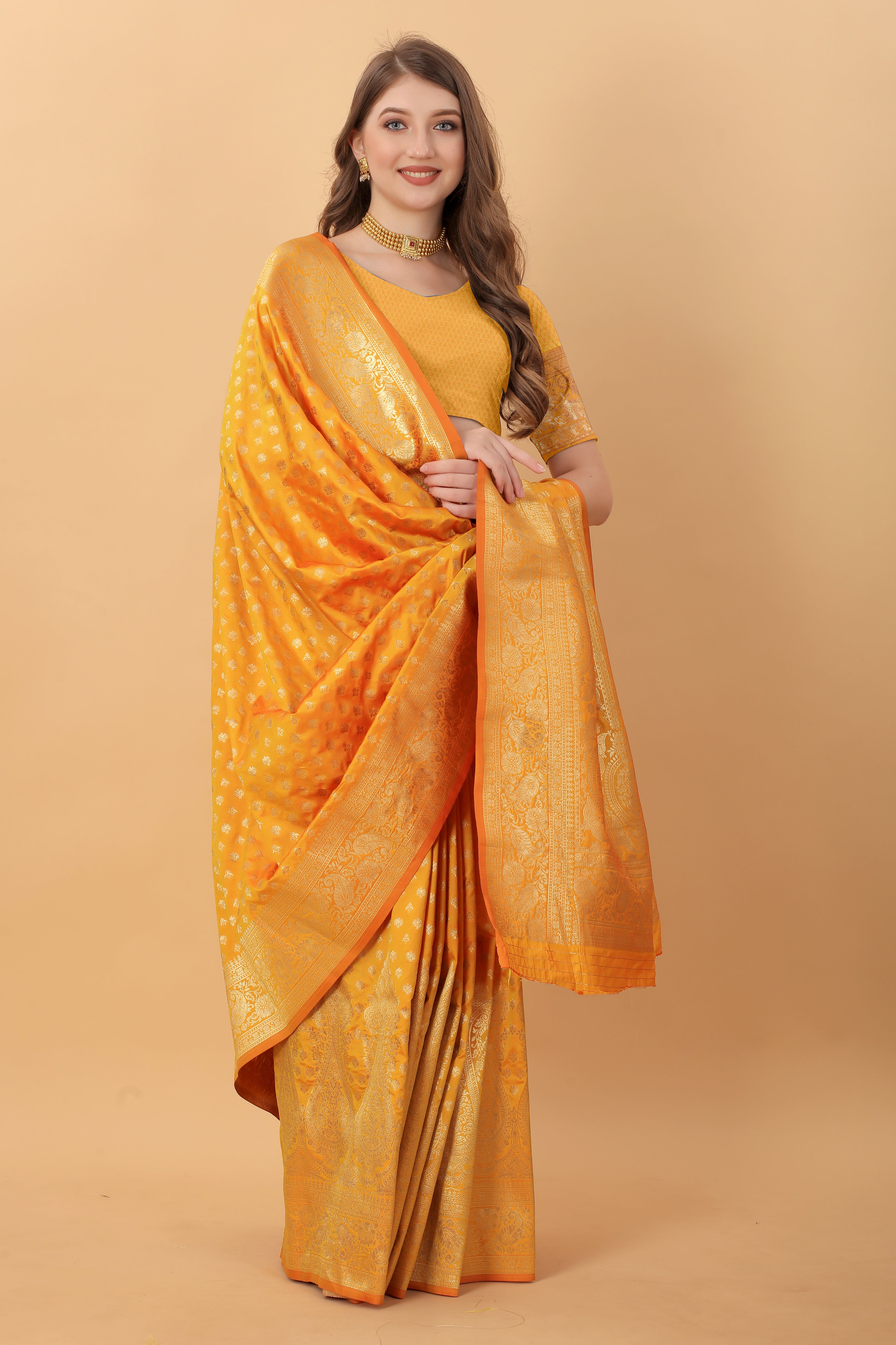 Yellow Soft kanjivarm Silk Saree Zari Wooven  Pallu Zari weawing With Blouse Piece