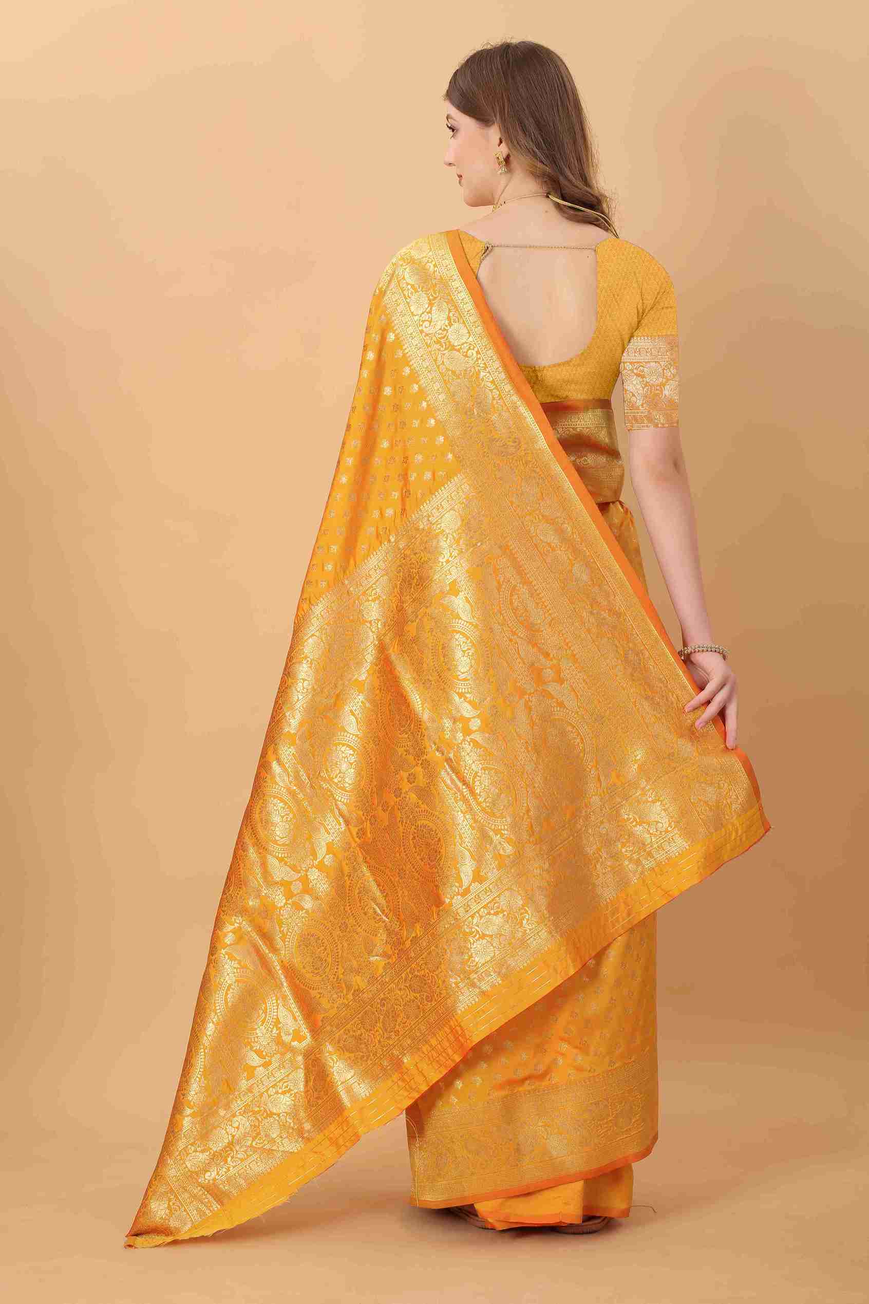 Yellow Soft kanjivarm Silk Saree Zari Wooven  Pallu Zari weawing With Blouse Piece