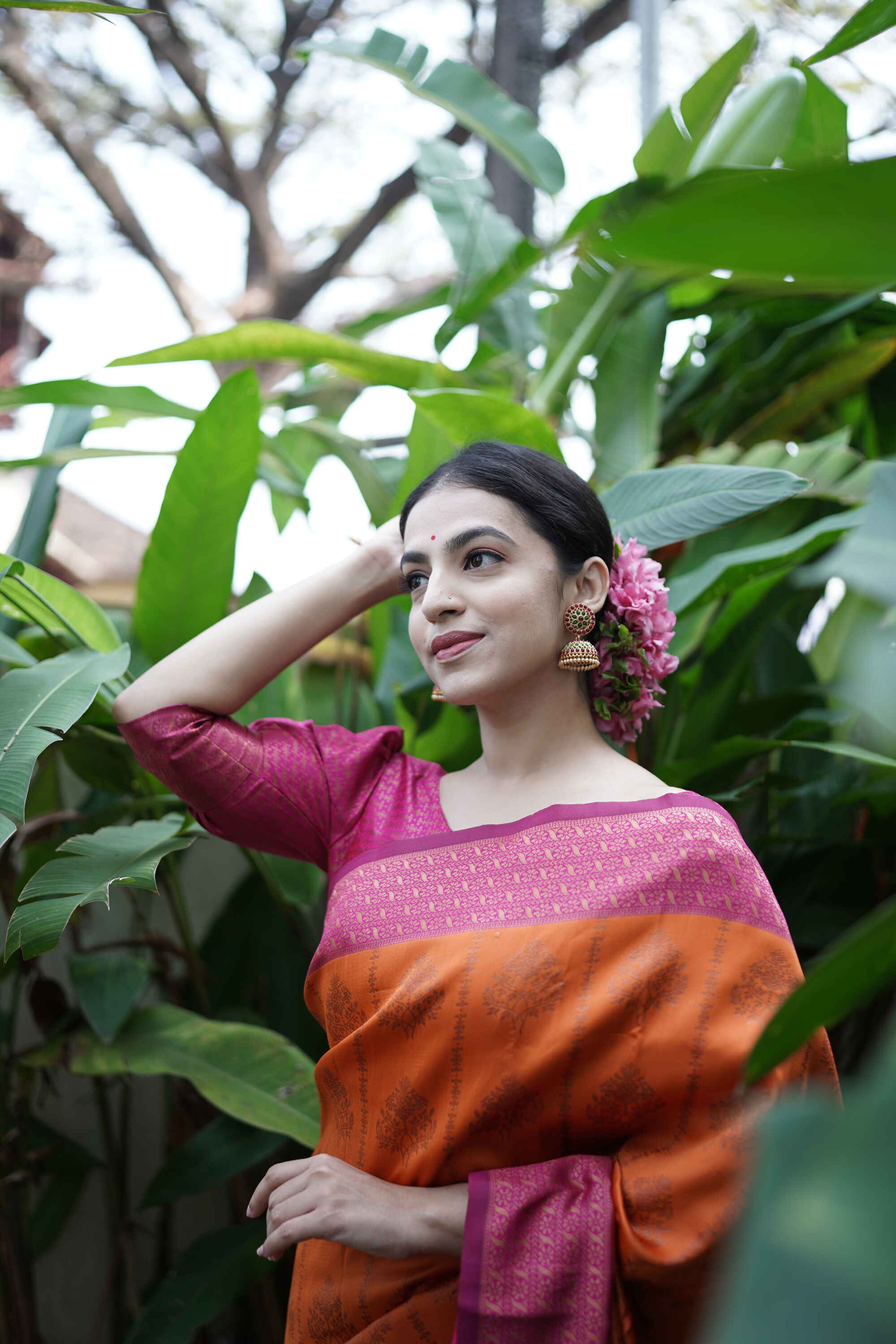 Orange Soft Banarasi Silk Saree With Girlish Blouse Piece